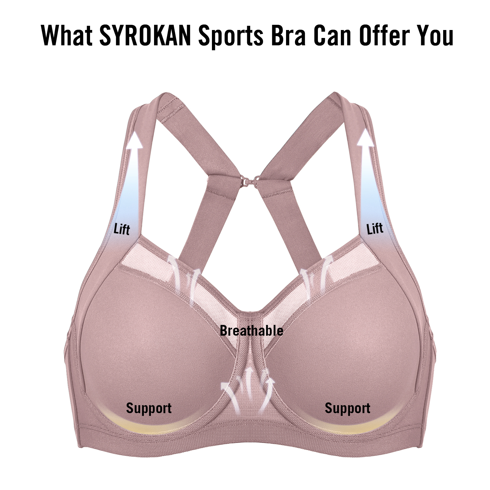 SYROKAN Women's High Impact Underwire Sports Bra Adjustable Straps Run  Workout