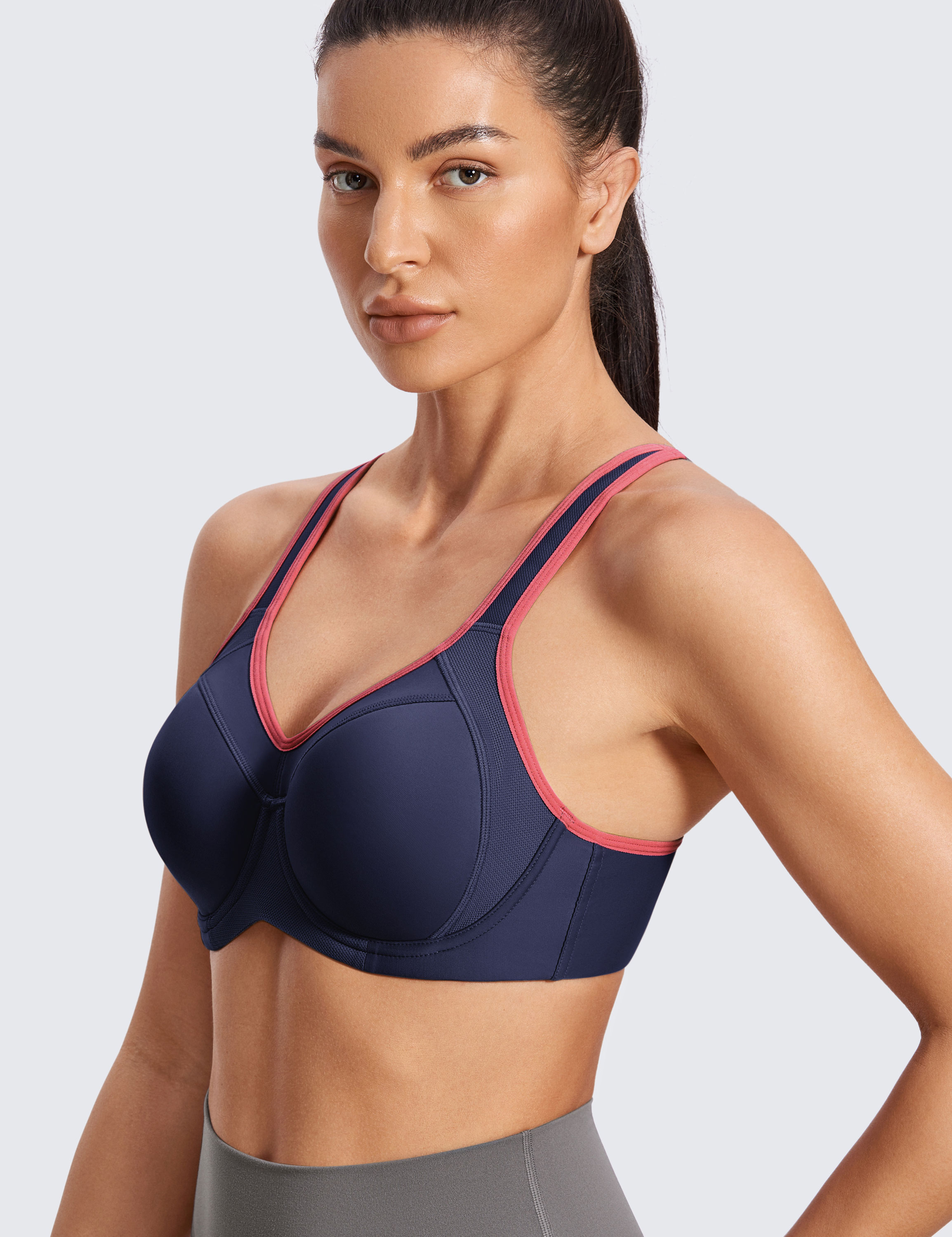 SYROKAN Women's Full Support Sports Bra High Impact Lightly Lined Underwire