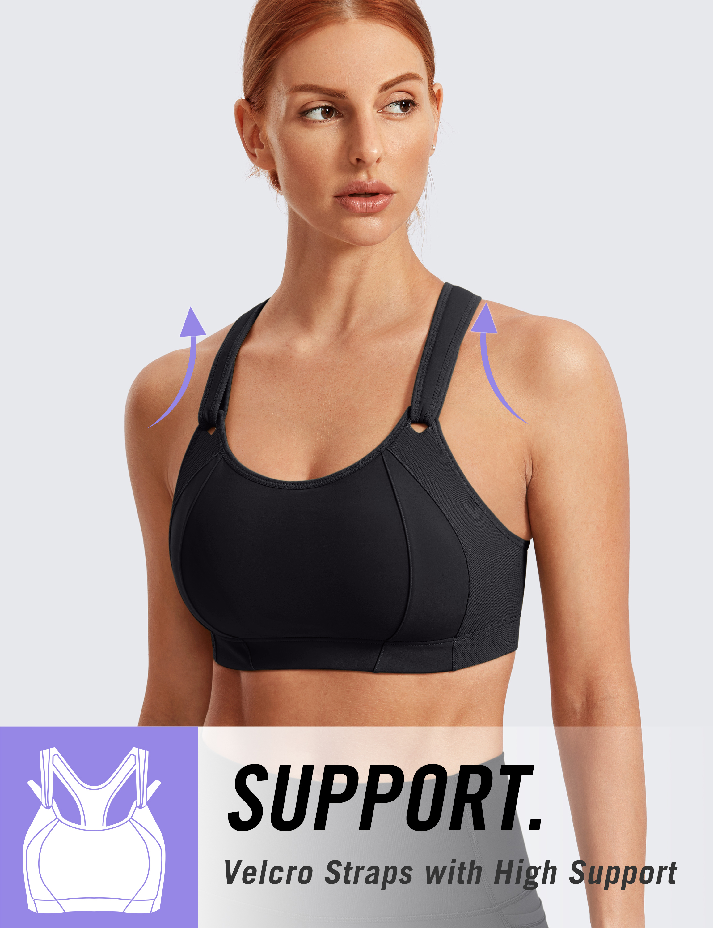 SYROKAN Women Sports Bra Wirefree Front Adjustable Padded Racerback Full  Support