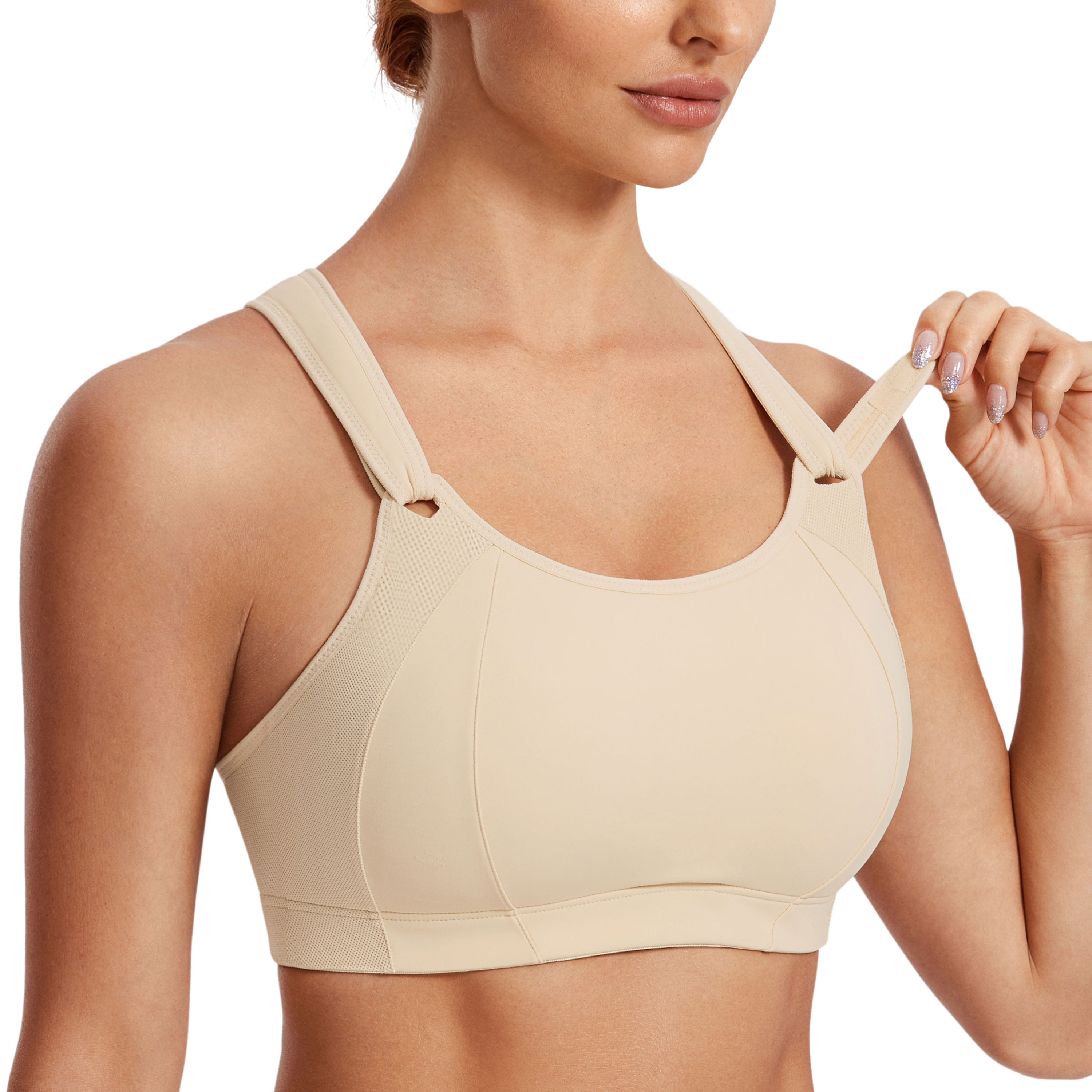 SYROKAN Women's High Impact Support Full Cup Gym Racerback Sports Bra Crop  Top