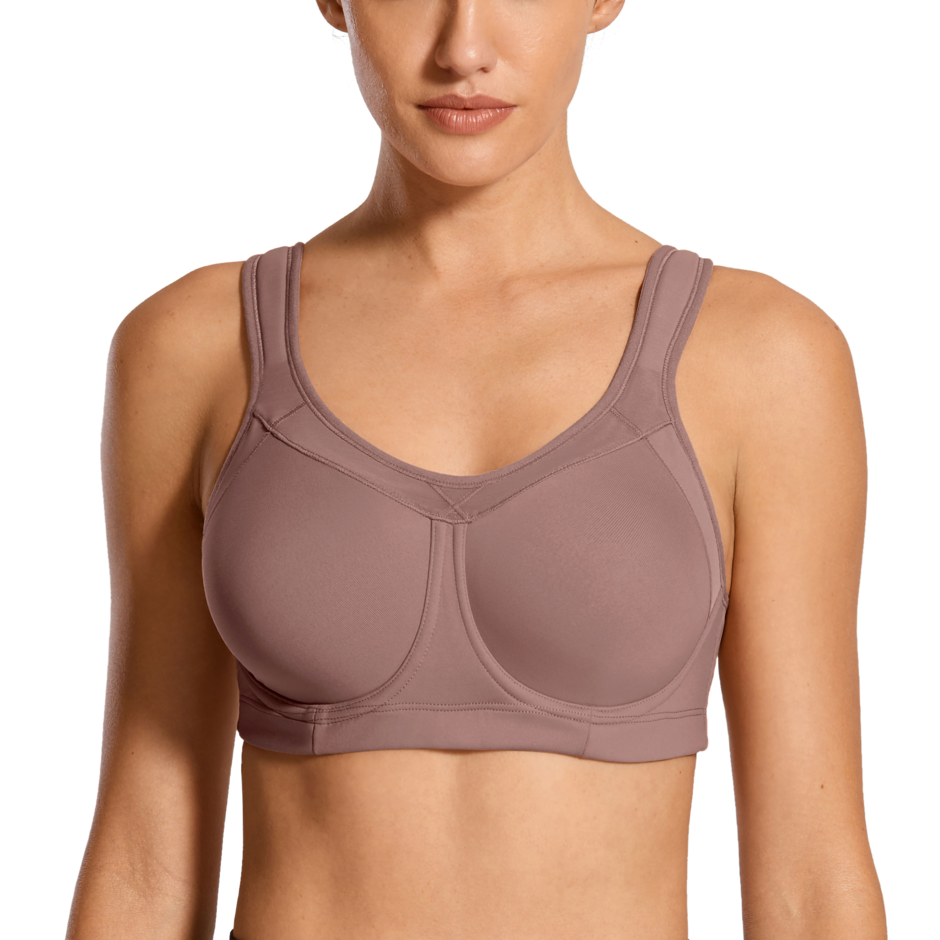 SYROKAN Women's High Impact Front Closure Racerback Full Support Wirefree Sports  Bra Spiced Apple Brown 32B at  Women's Clothing store