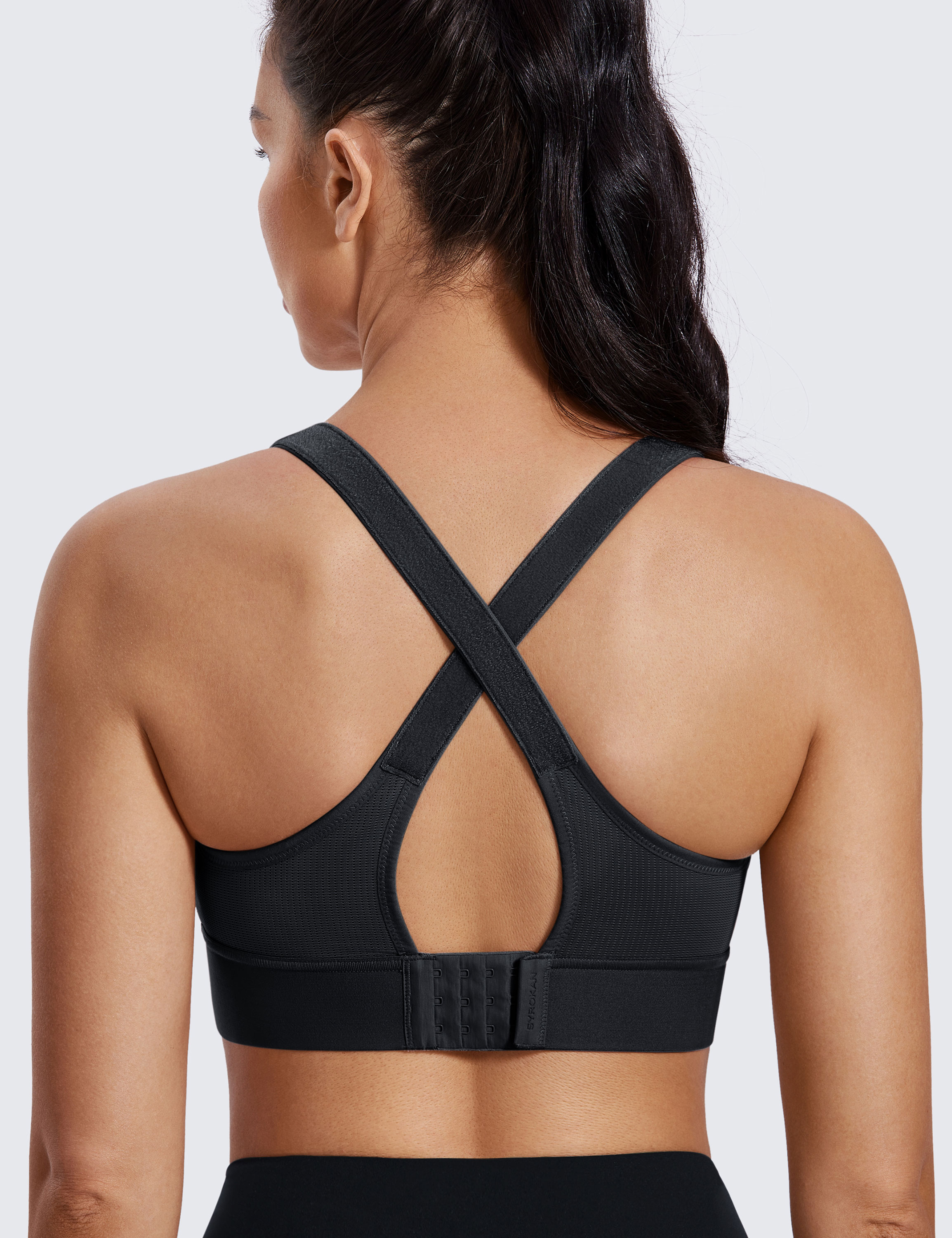 SYROKAN Women's High Impact Zipper Front Non-padded Wire Free X Back Sports  Bra
