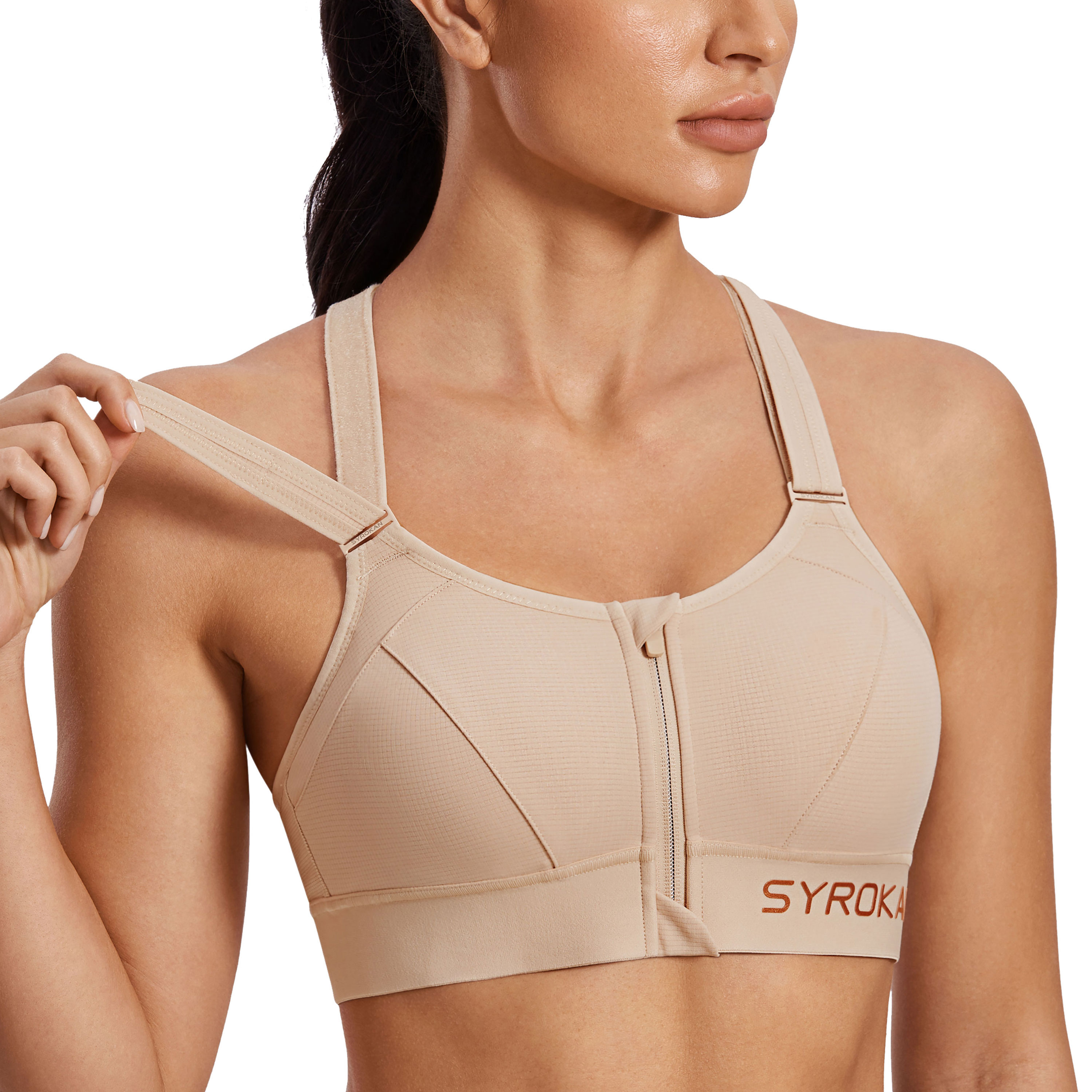 SYROKAN Women's High Impact Sports Bra Plus Size Wirefree Non-Padded Full  Figure Bra Beige 40H at  Women's Clothing store