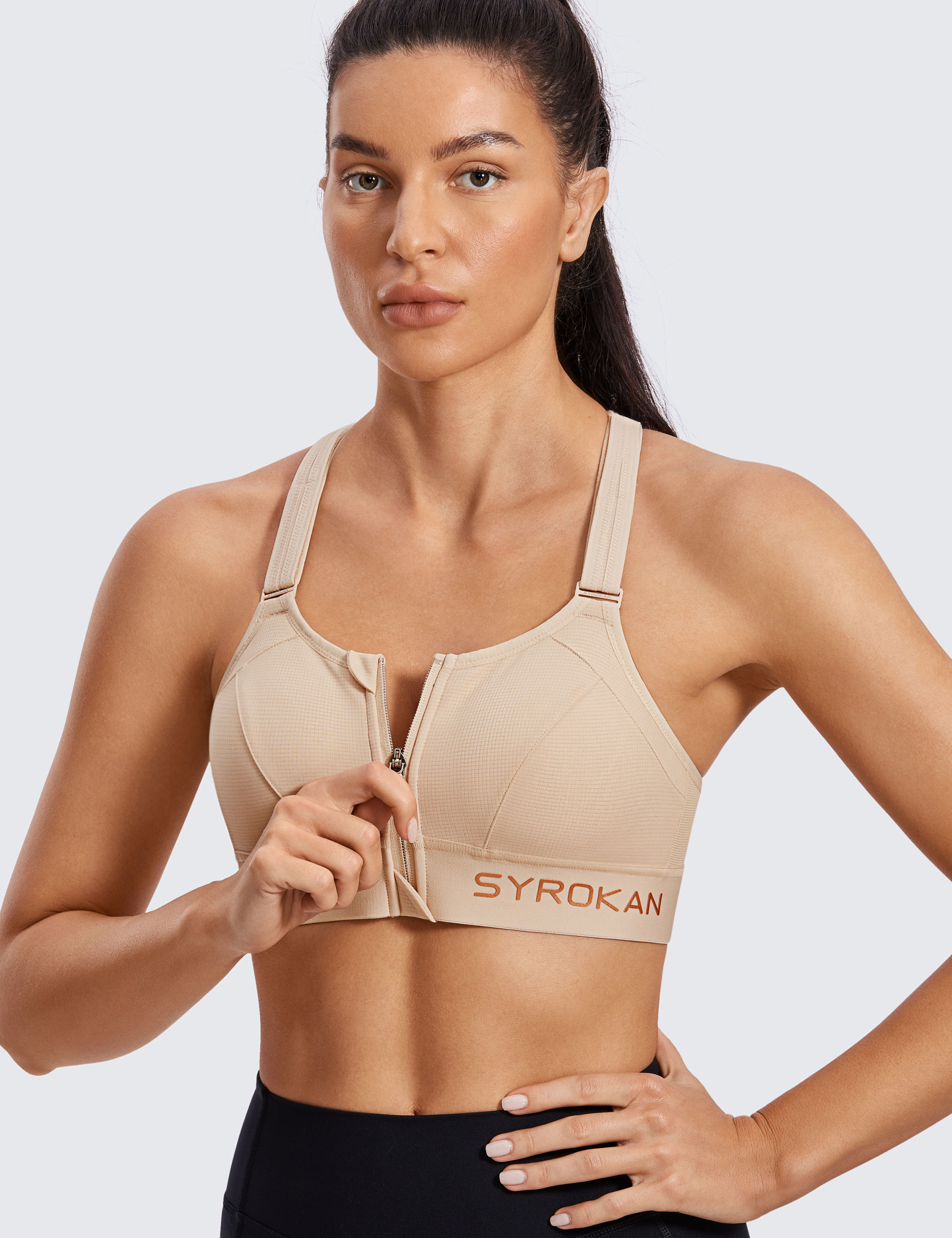 SYROKAN Women Workout Sports Bra High Impact Support Bounce Control  Wirefree Mesh Racerback Top Fitness Running Athletic
