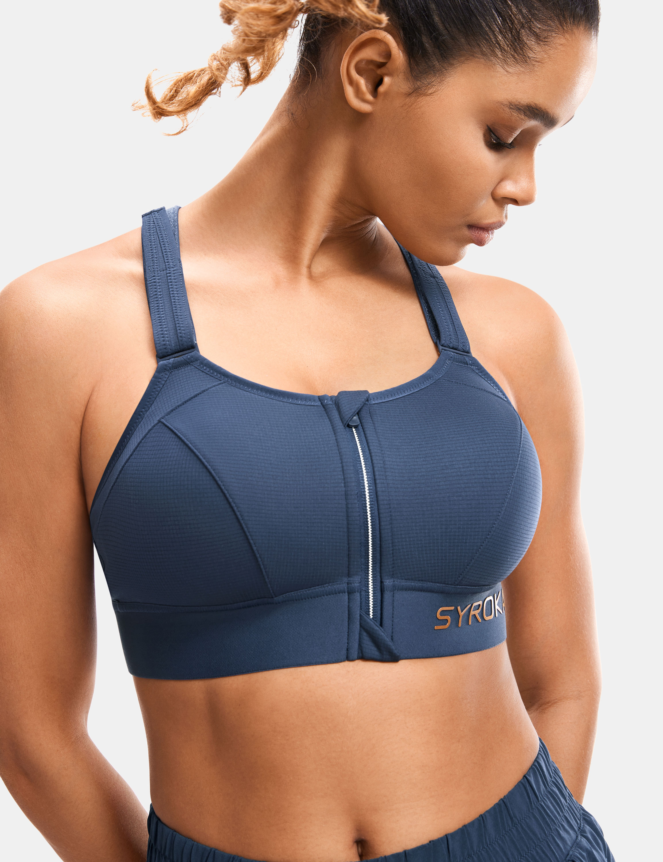 SYROKAN Women's High Impact Front Zip Wirefree Supportive Sports Bra