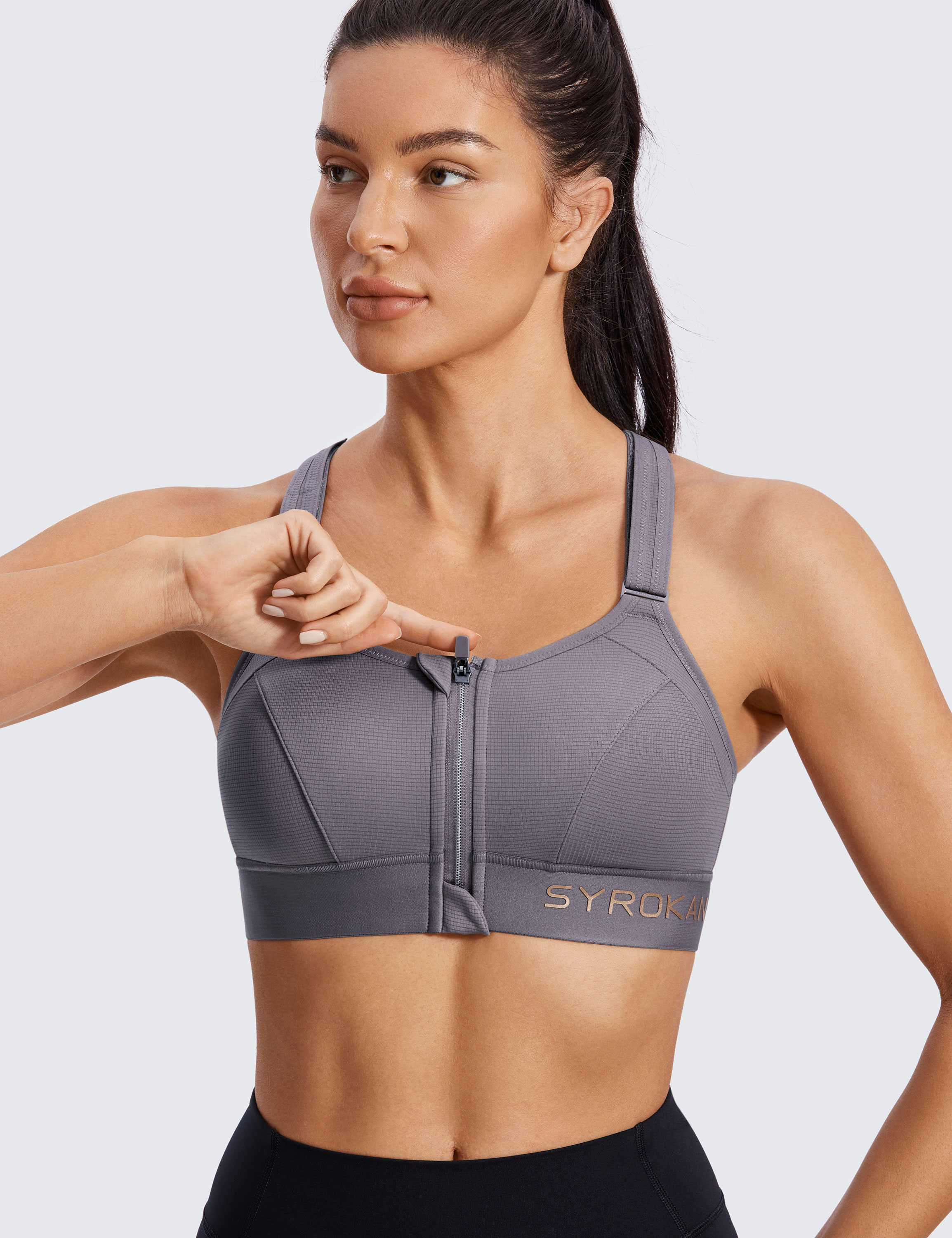 SYROKAN Womens High Impact Zipper Zip Front Sports Bra With Non Padded Wire  And X Back From Jiangzeming, $16.4