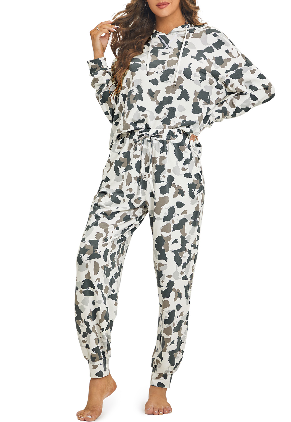 DOBREVA Women's Pajama Sets Long Sleeve Hoodie Two Piece Sleepwear  Loungewear