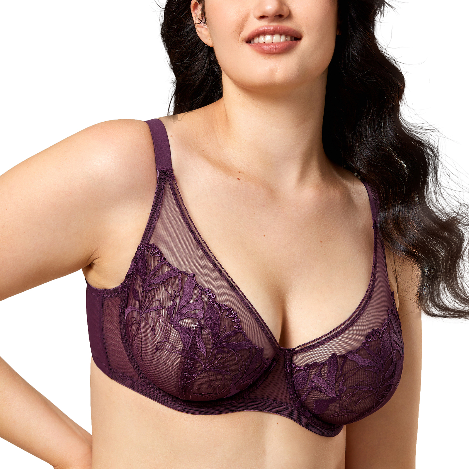 AISILIN Women's Sexy Lace Bra Unlined Underwire Full Coverage Plus Size  Sheer