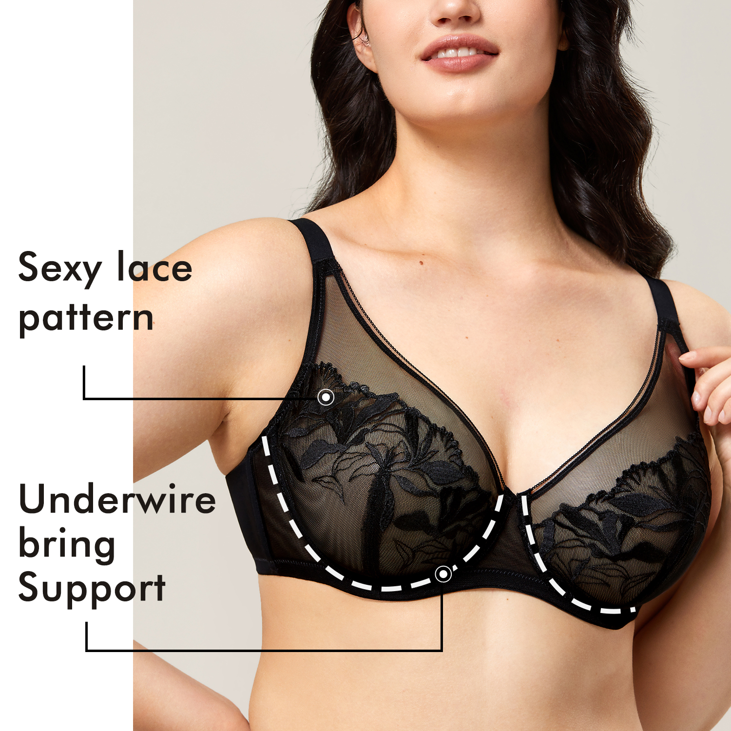 AISILIN Women Sheer Sexy See Through Bra Plus Size Lace Underwire Full Coverage EBay