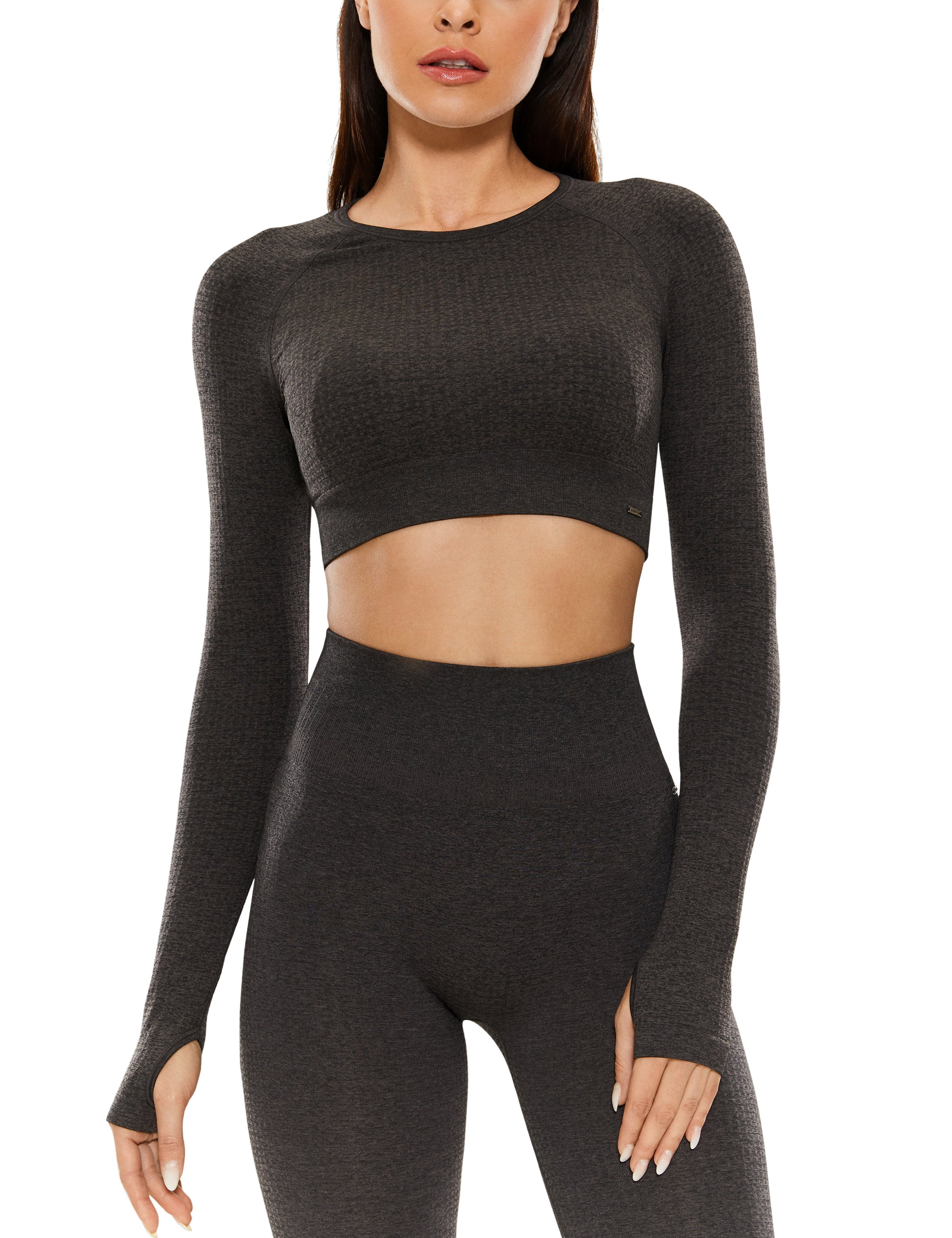 Women's Long Sleeve Crop Tops Workout Shirts Seamless with Thumb