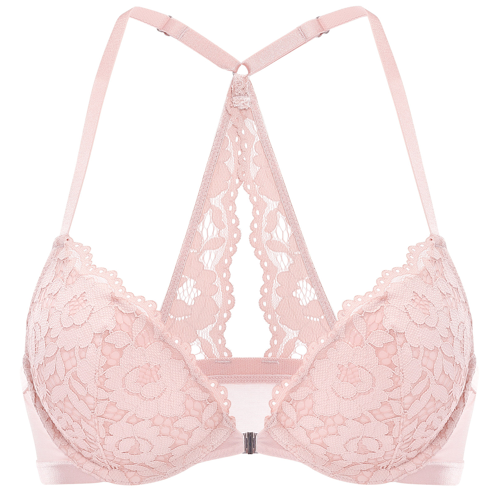 Stamens Front Closure Bras Lace Underwear Bralette Breathable Push Up  Brassiere Without Underwire(Pink,34b)