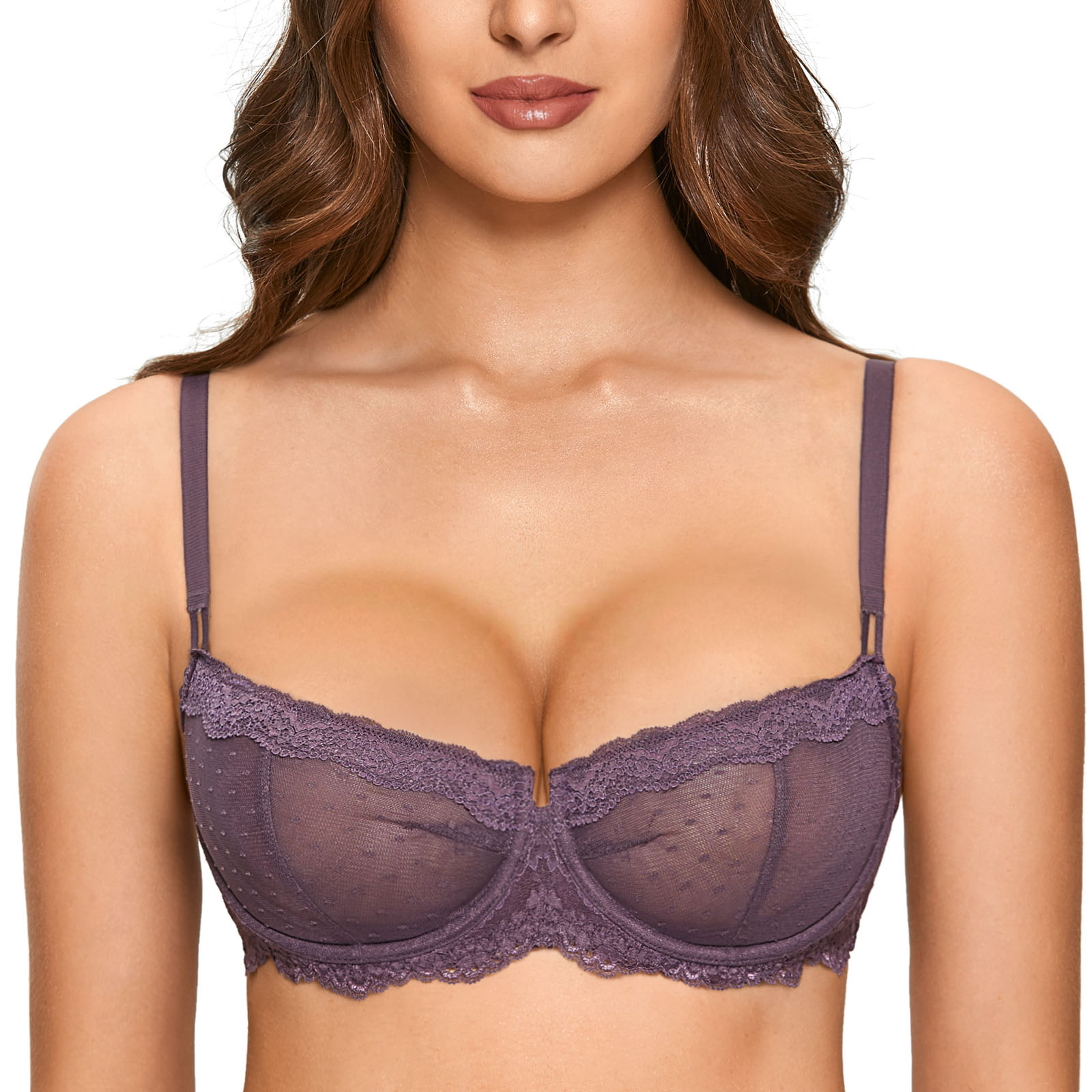 DOBREVA Women's Sexy Lace Sheer Bra Unlined Minimizer Underwire Full  Coverage See Through Bras Arctic Blue 32A at  Women's Clothing store