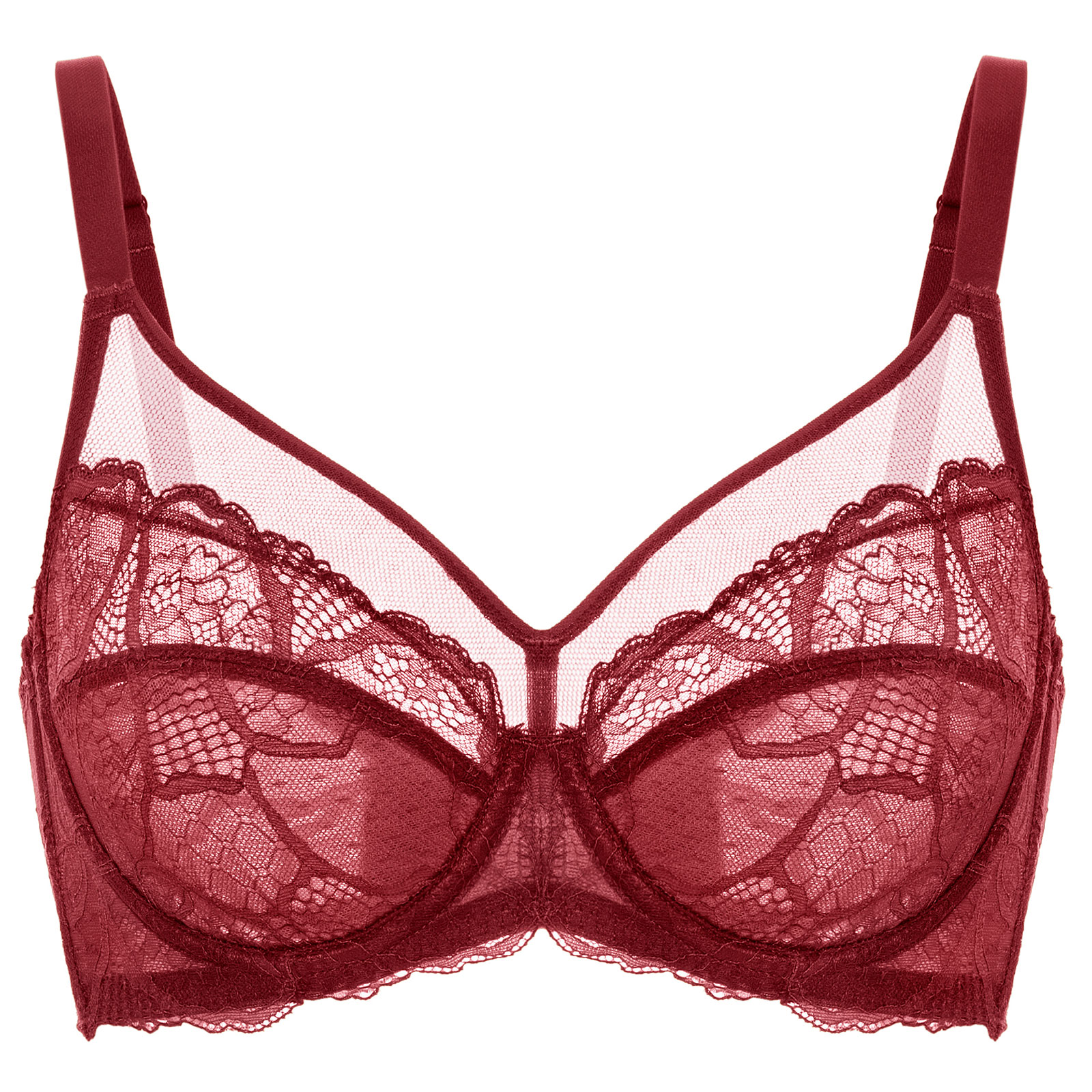 Entyinea Womens Satin Minimizer Bra Fashion Lace Unlined Underwire Bra Red  44