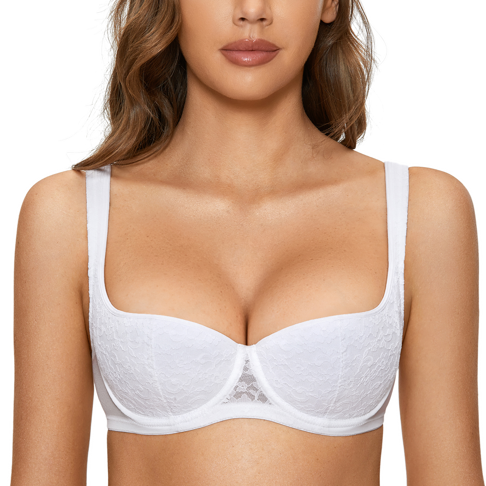 Womens Lace Push Up Padded Bras Balconette Lightly Lined Demi