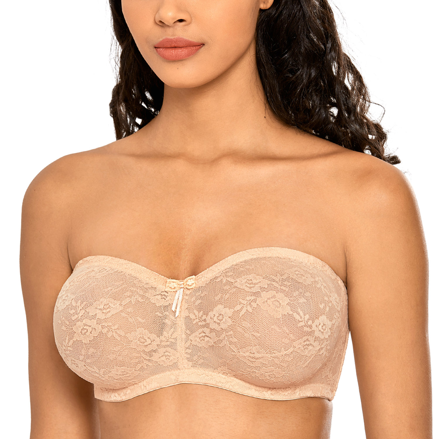 Women's Multiway No Padding Strapless Bra See-through Underwire Floral  Sheer Lace Transparent Plus size A-DD E F 32-40 42