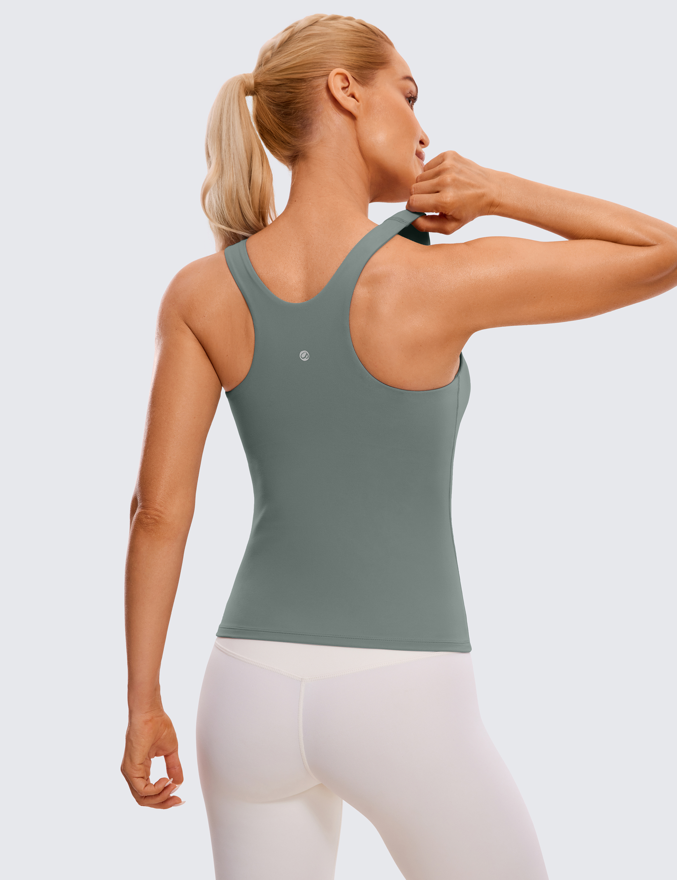 CRZ YOGA Butterluxe Womens Waist Length Built in Bra Tanks Tops High Neck