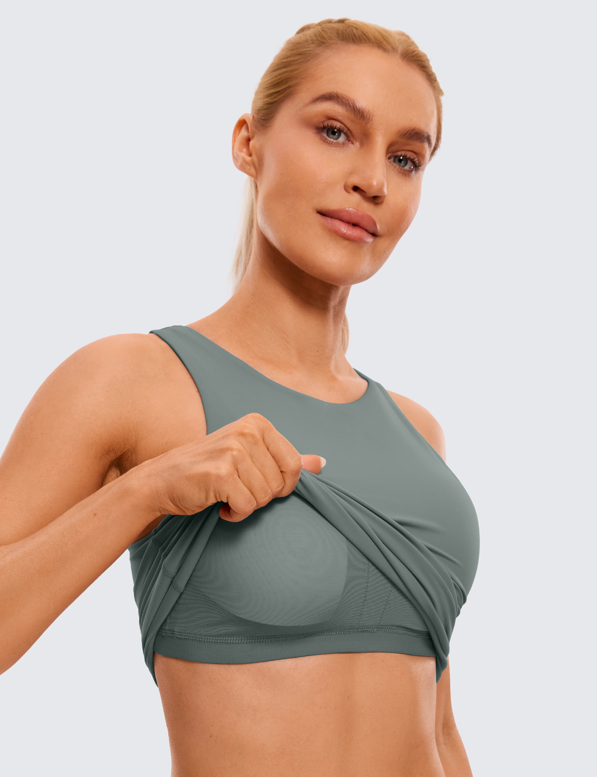 CRZ YOGA Butterluxe Womens Waist Length Built in Bra Tanks Tops High Neck