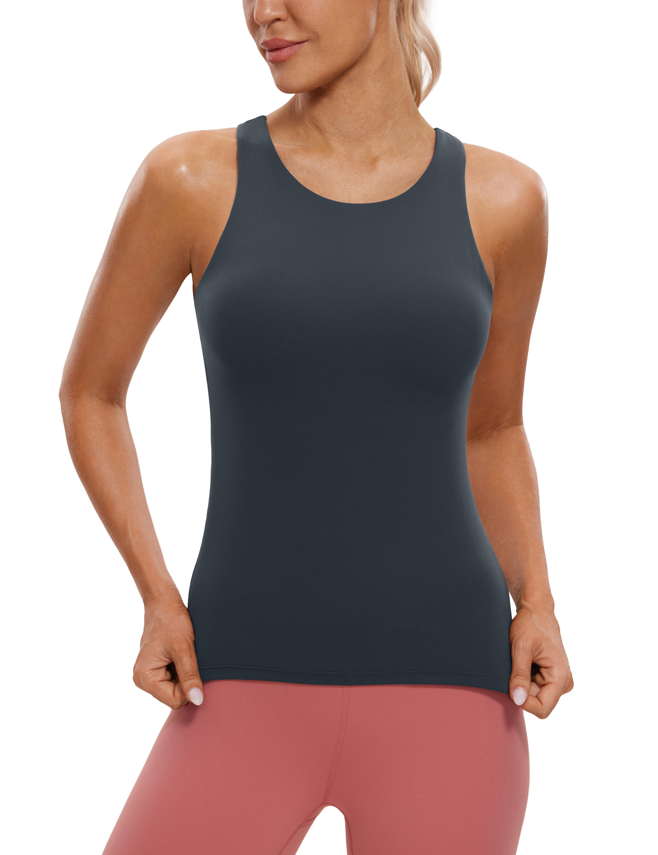 Butterluxe Womens V Neck Workout Tank Tops with Built in Bras - Sleeveless  Padded Racerback Yoga Athletic Camisole 