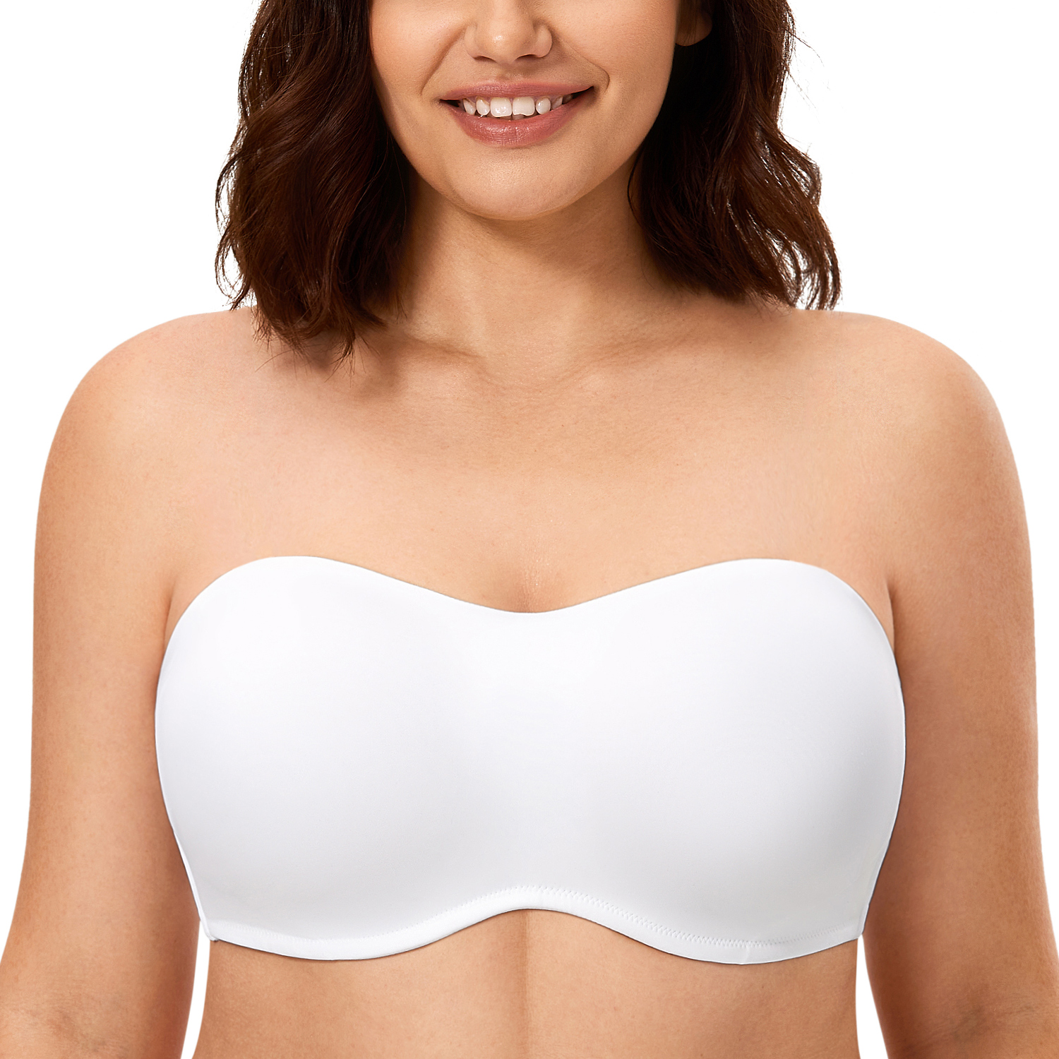 Womens Strapless Bra Silicone-Free Minimizer Bandeau Plus  Size Unlined White 32B