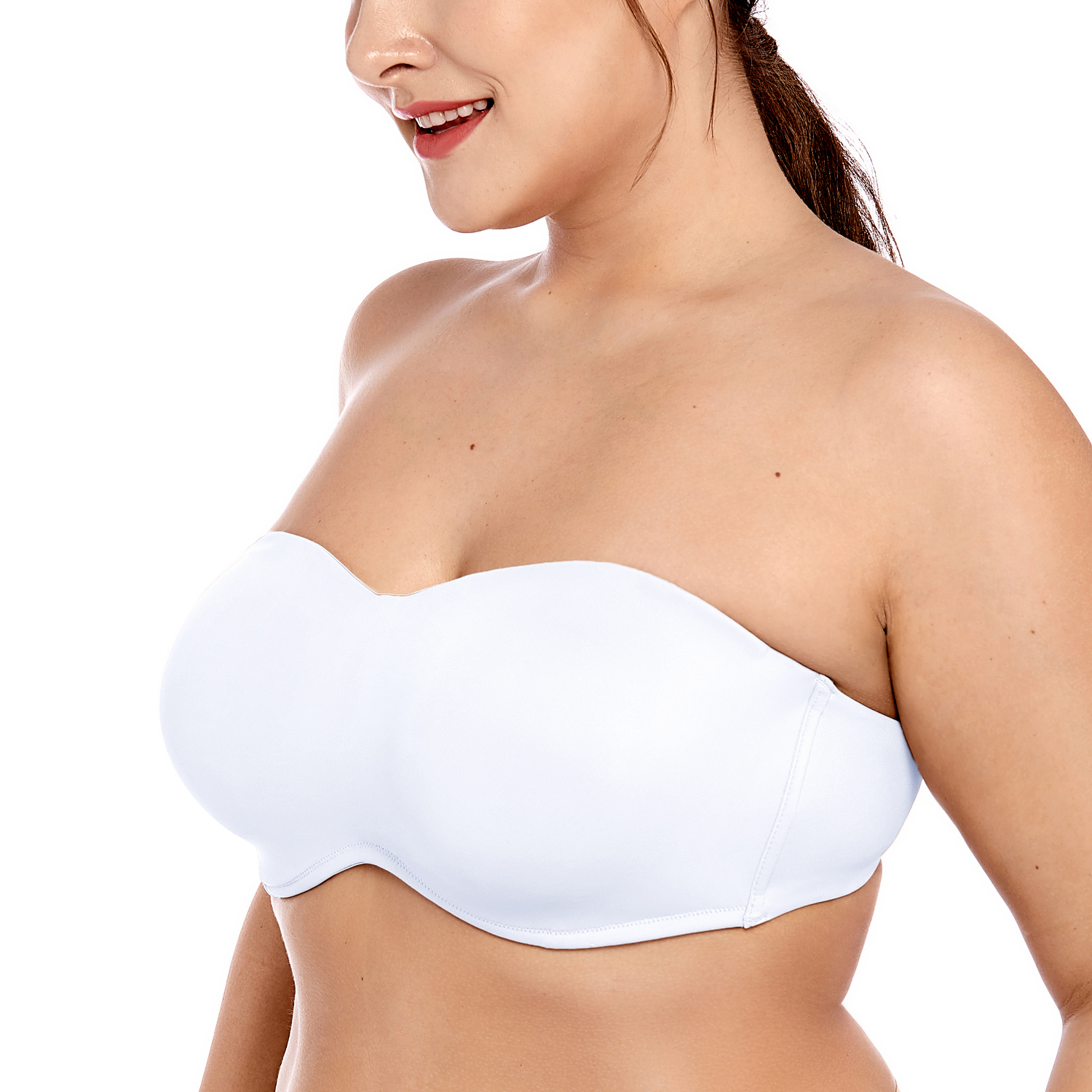 DELIMIRA Women's Plus Size Slightly Padded Lift Up Underwire Strapless Bra  Seamless Non Slip Invisible Plunge Bandeau Bra 32 34 36 38 40 42 44 46 A B  C D DD E F Cup