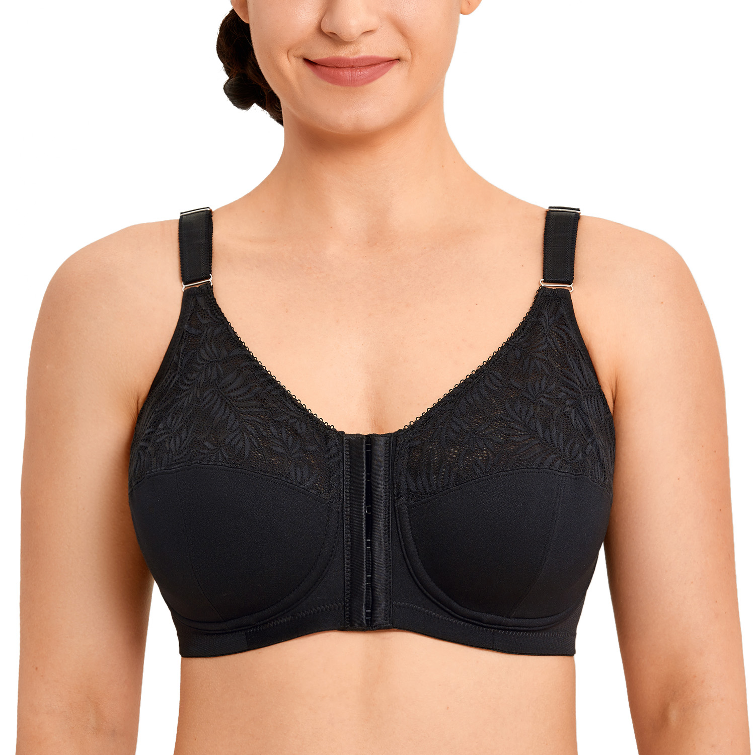 LAUDINE Women's Front Closure Bra Full Figure Wire Free Back Support Posture