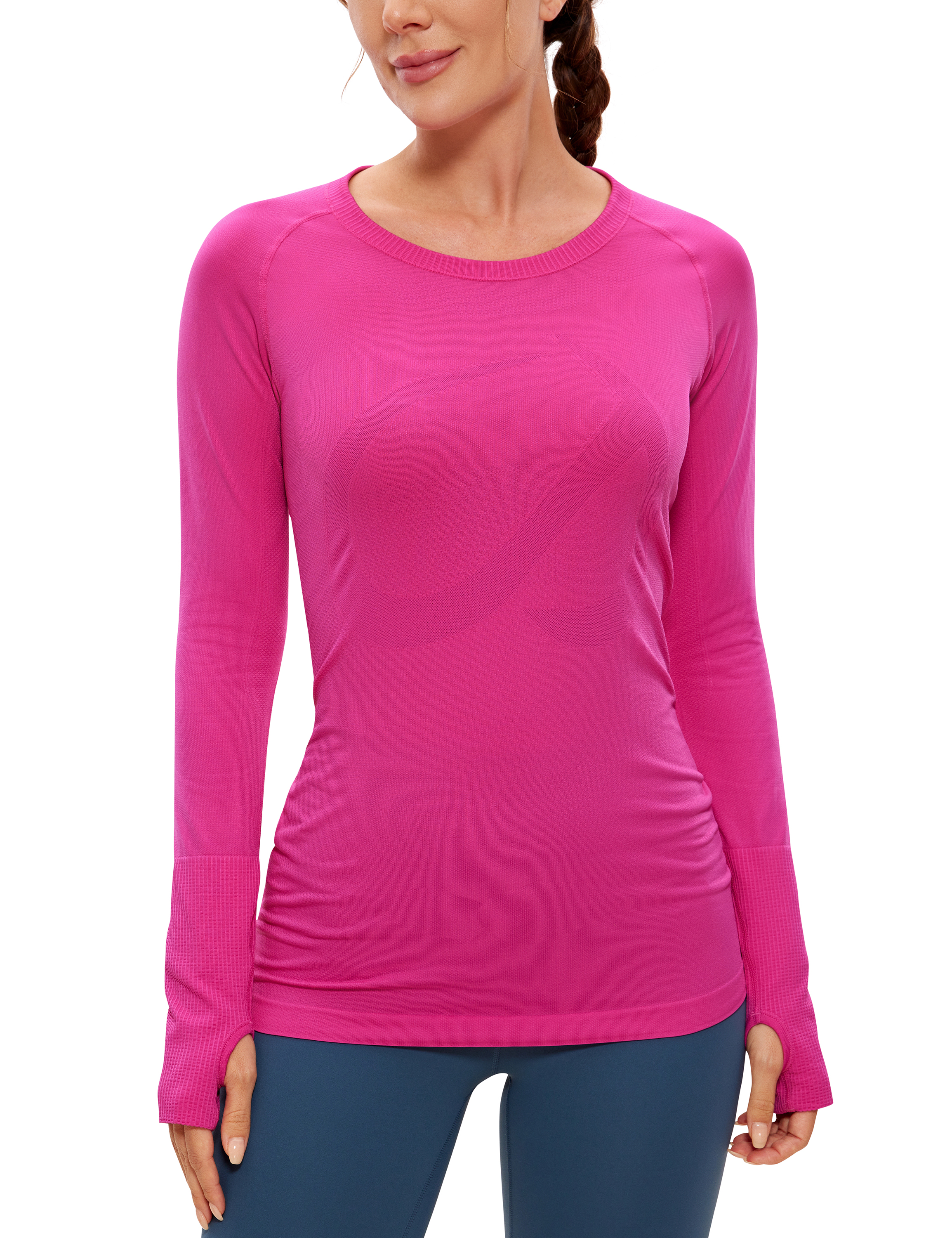 CRZ YOGA Women's Seamless Athletic Long Sleeves Sports Running
