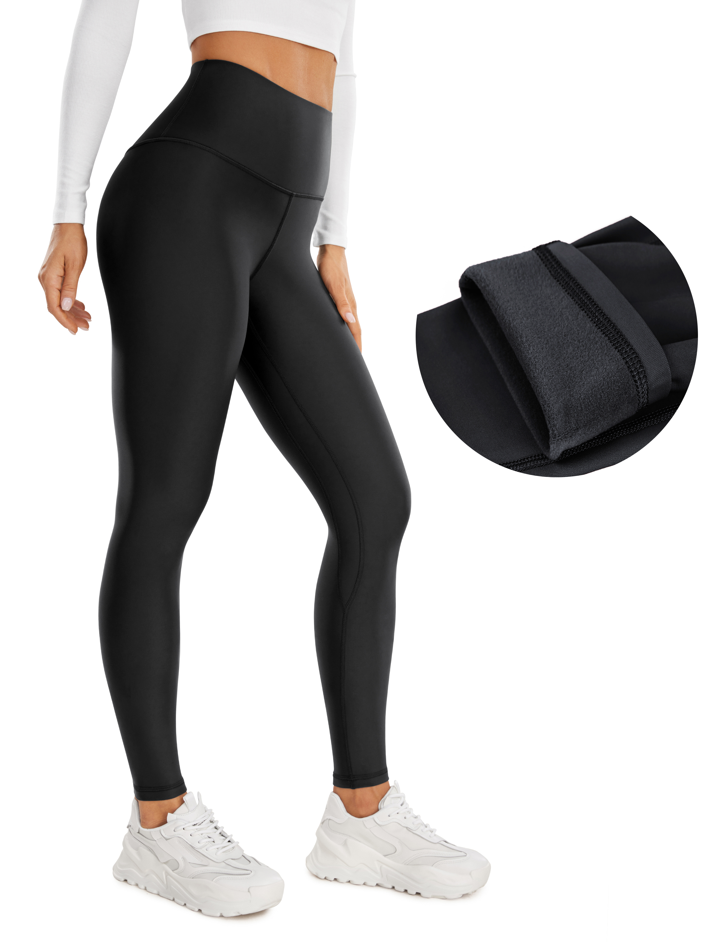 CRZ YOGA Damen Winter Warme Leggins 71cm High Waist Fleece Thermoleggings