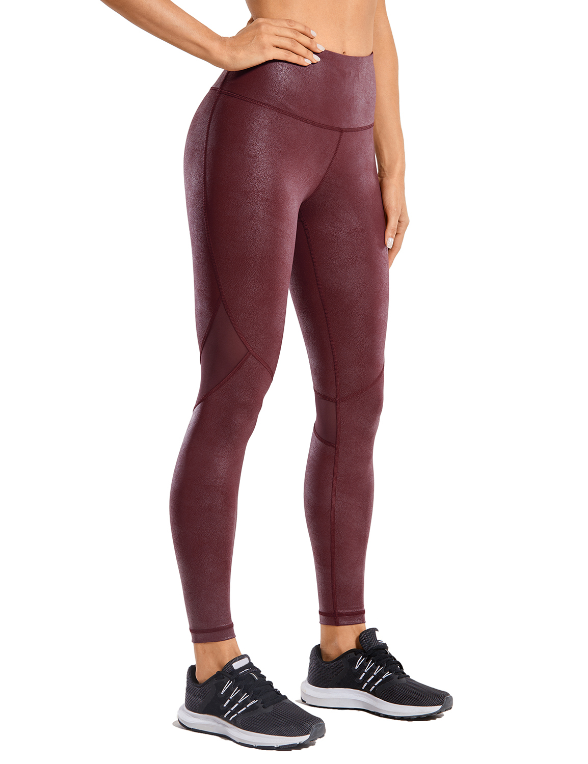 CRZ YOGA Matte Faux Leather Women's Leggings 25 Inches Oblong Mesh Tight  Pants