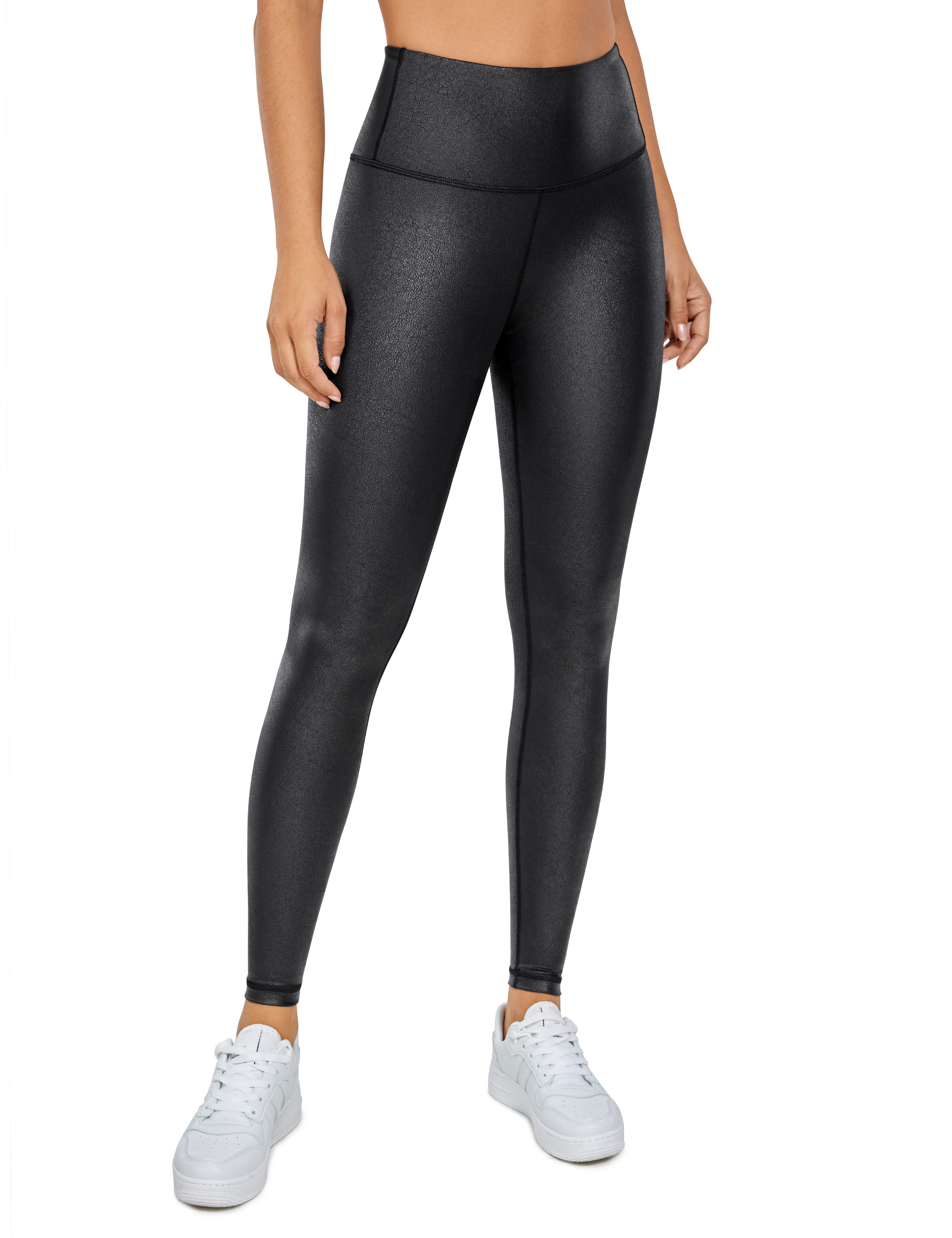 CRZ YOGA Matte Faux Leather Leggings for Women 28 inches High