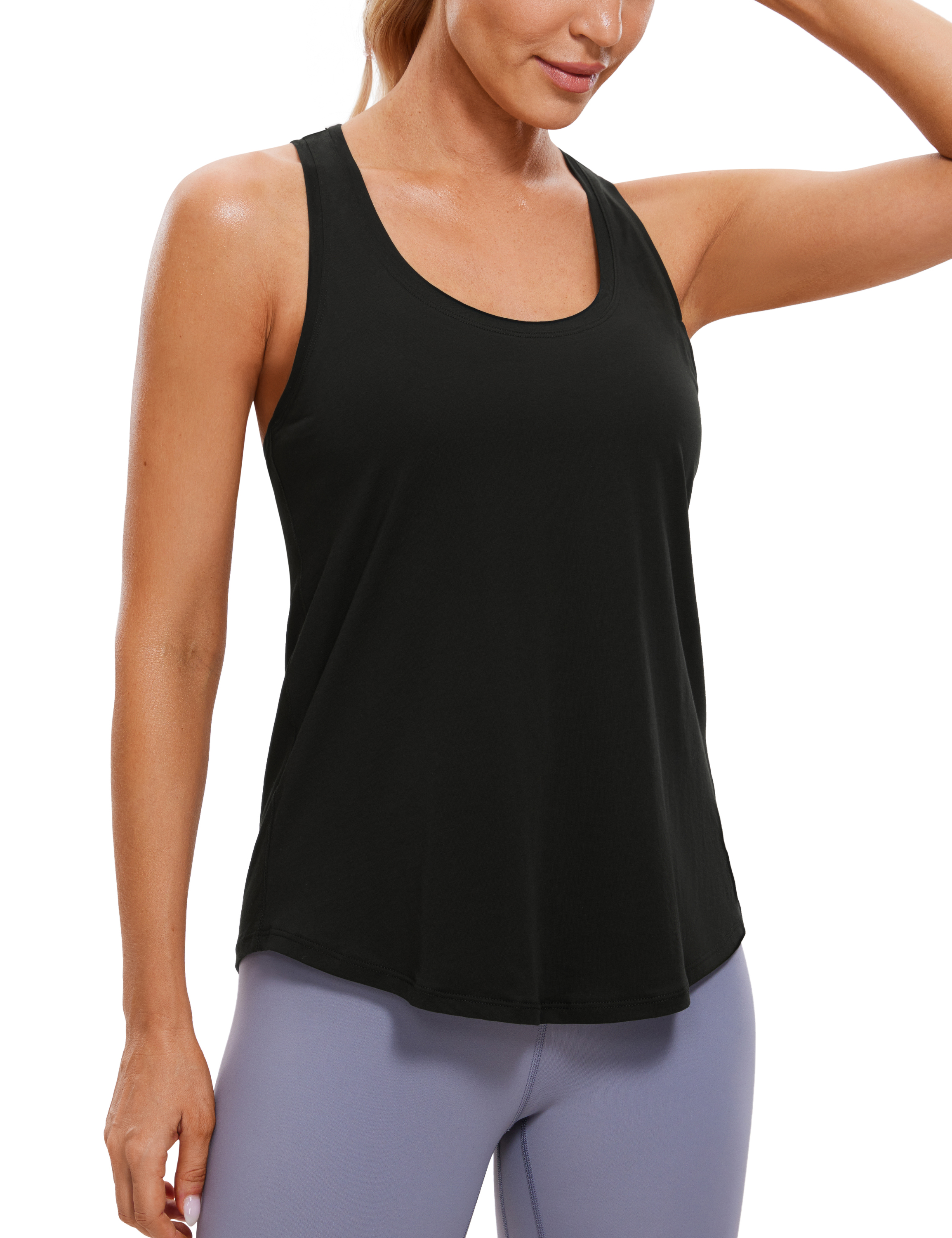 CRZ YOGA Pima Cotton Womens Racerback Hip-Length Workout Tank Tops Lightweight