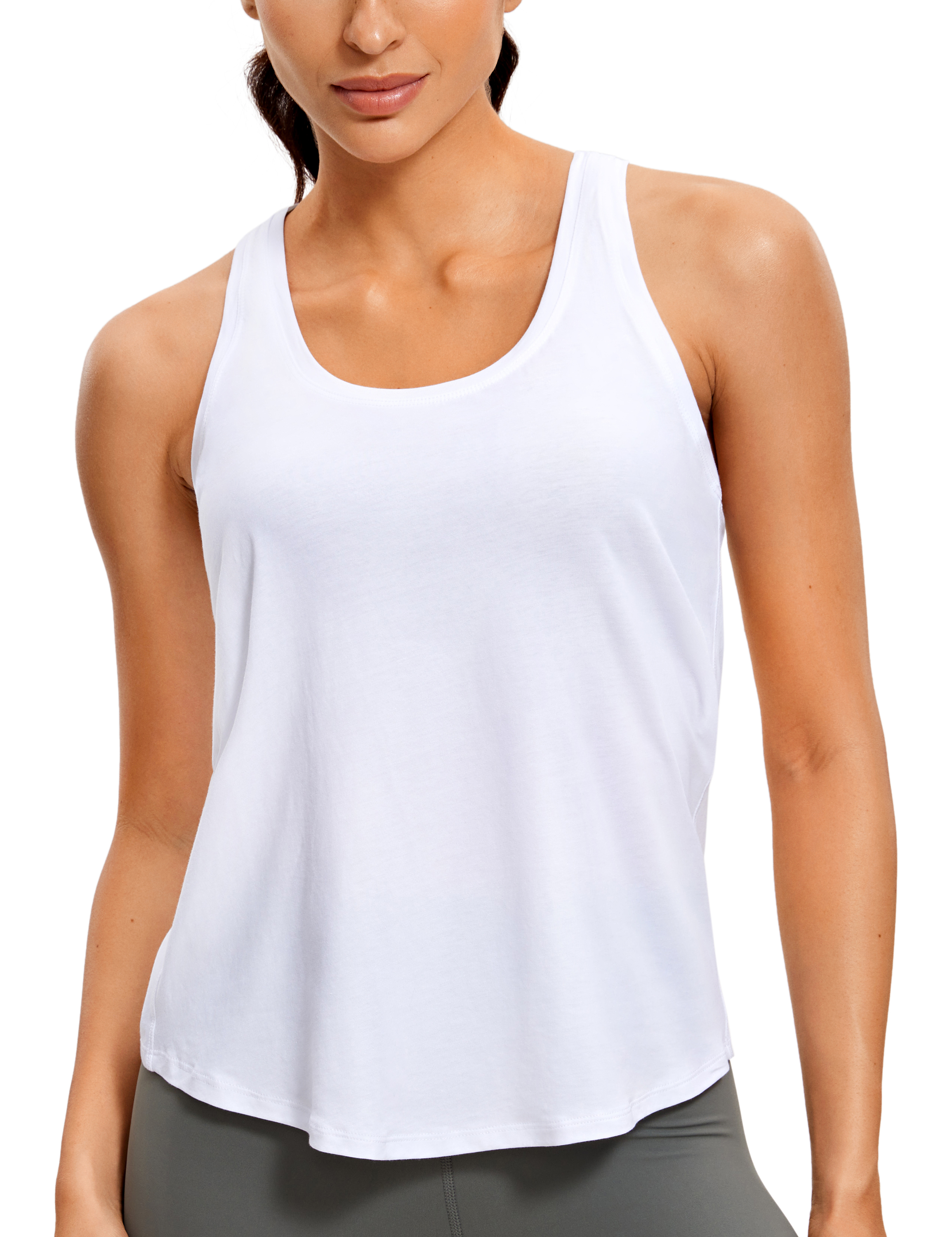 CRZ YOGA Pima Cotton Womens Racerback Hip-Length Workout Tank Tops Lightweight