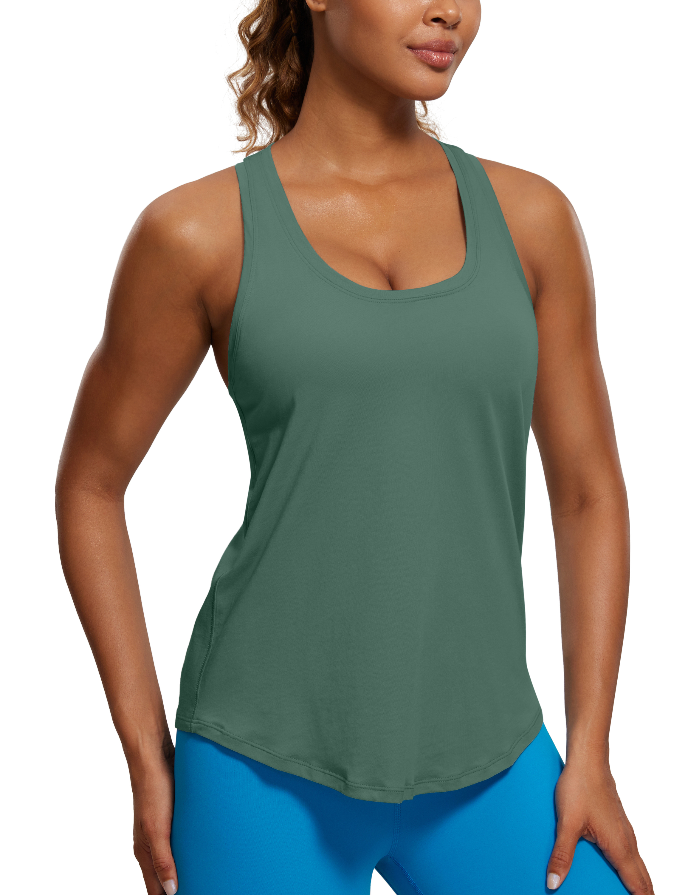 CRZ YOGA Pima Cotton Womens Racerback Hip-Length Workout Tank Tops Lightweight