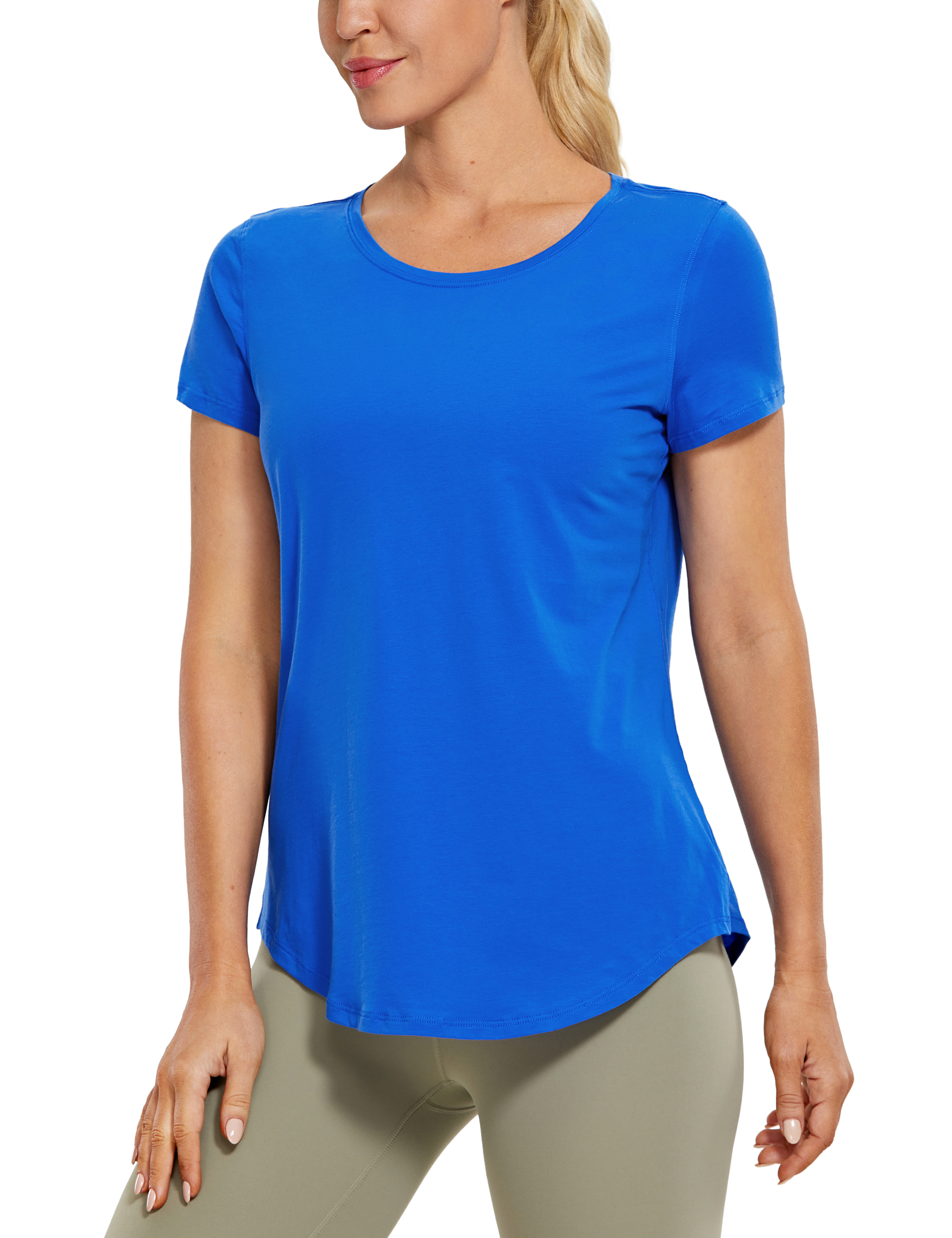 CRZ YOGA Women's Pima Cotton Workout Crop Tops Short Sleeve Running  T-Shirts