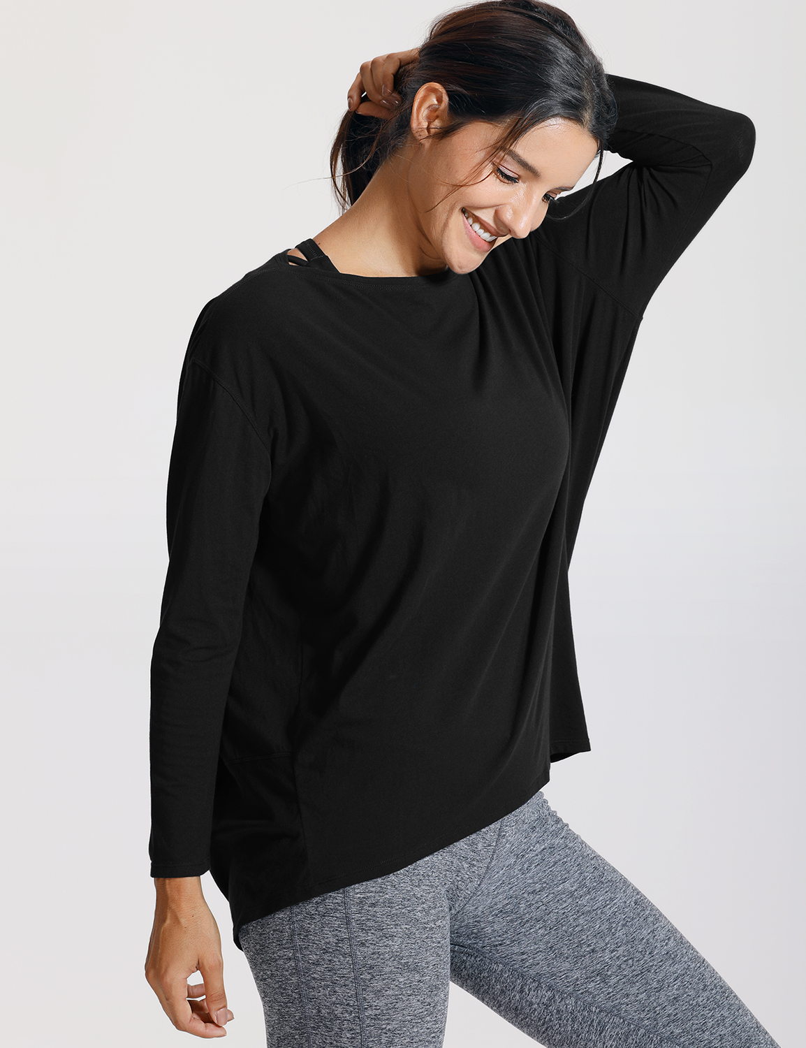 loose fitting workout tops with sleeves down