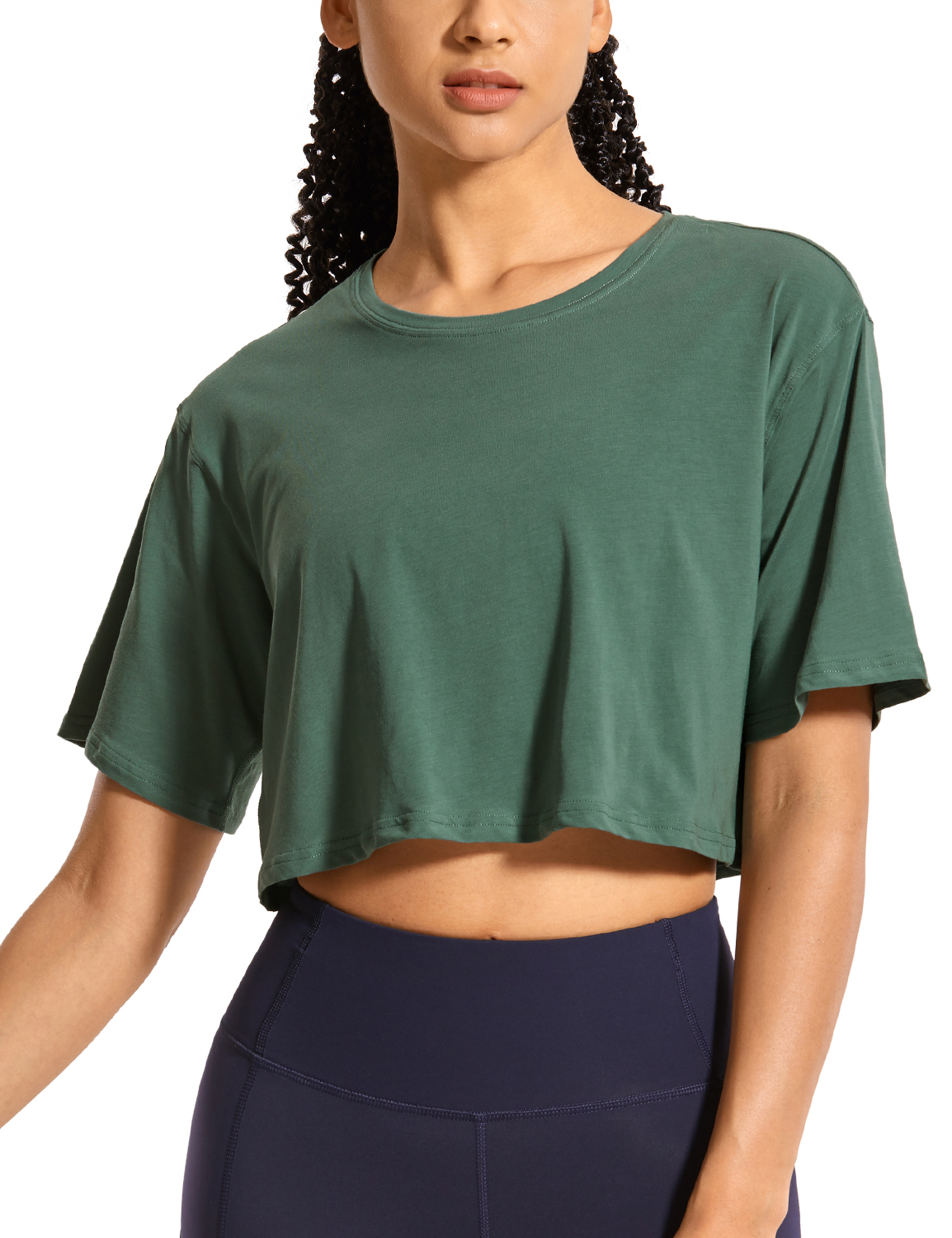 CRZ YOGA Women's Pima Cotton Workout Crop Tops Short Sleeve Yoga Shirts