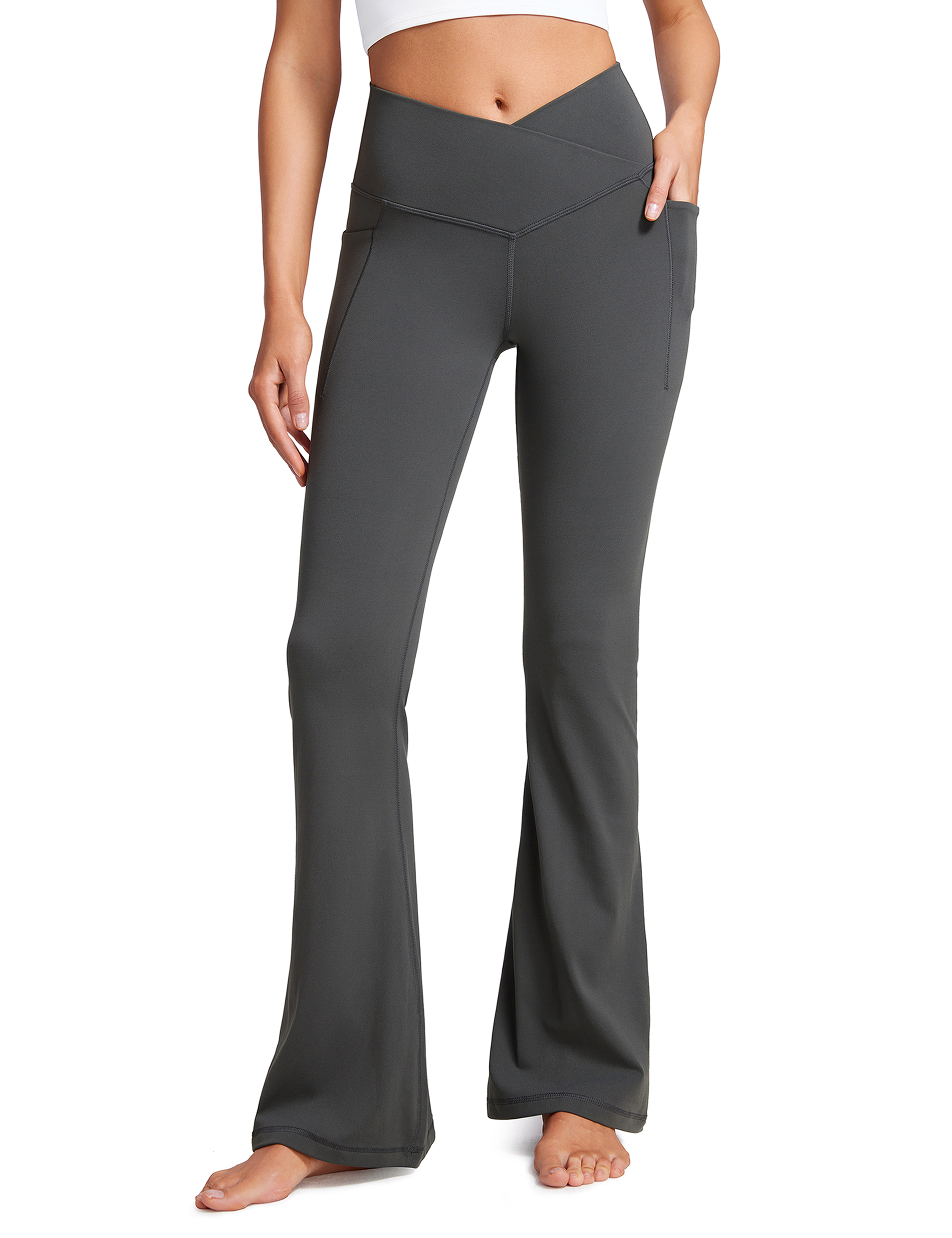 CRZ YOGA Women's Yoga Flare Leggings - 30 inches - High Waisted Bell  Bottoms Workout Pants