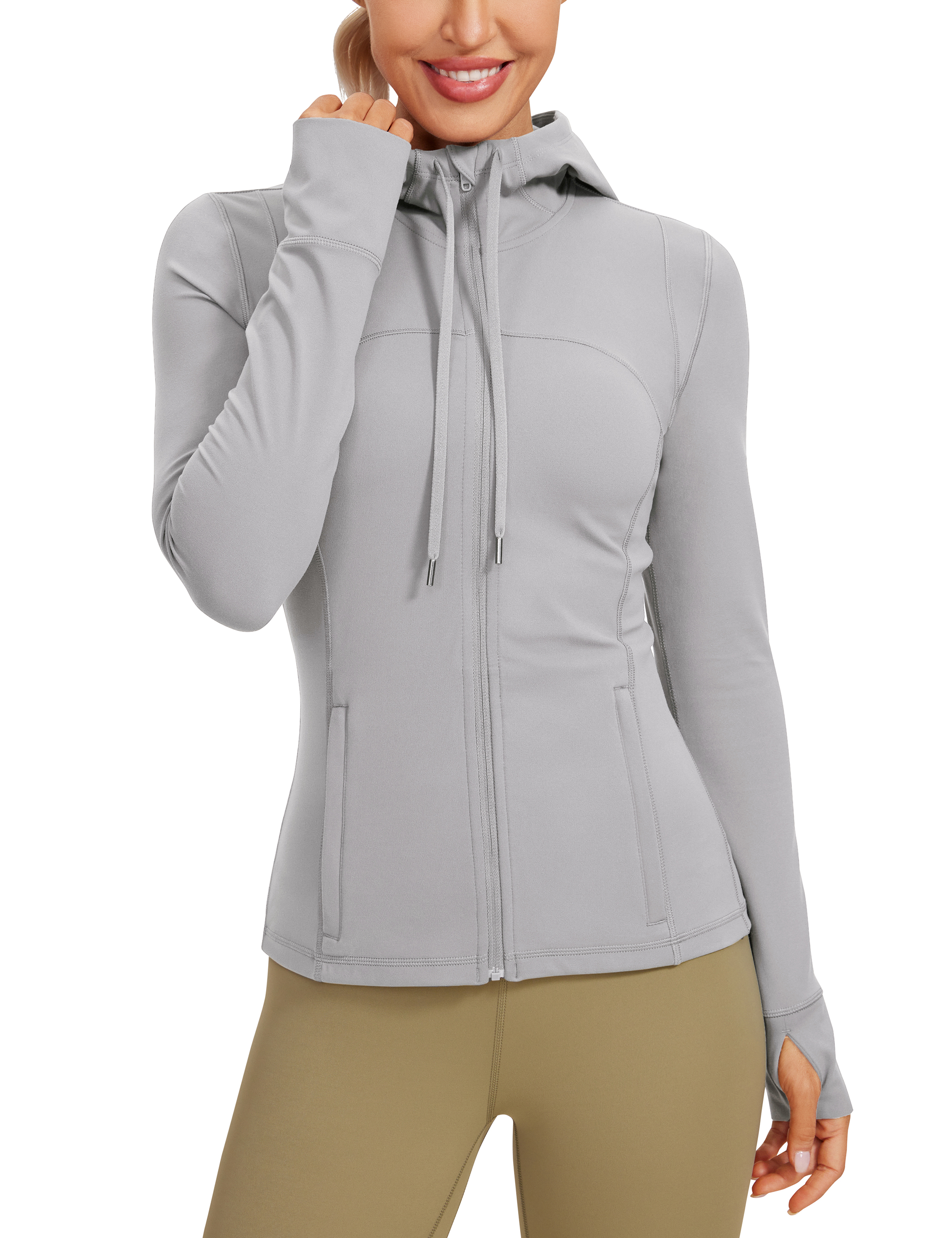 CRZ YOGA Butterluxe Womens Hooded Workout Jacket Zip Up Athletic Running Jacket