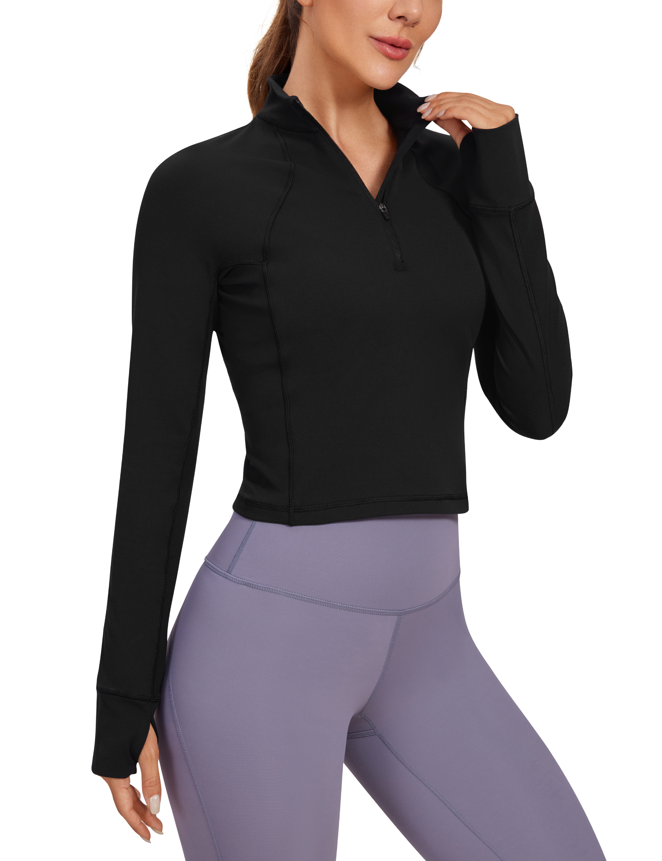 CRZ YOGA Butterluxe Wonmens Long Sleeve Workout Shirts Half Zip Cropped Tops