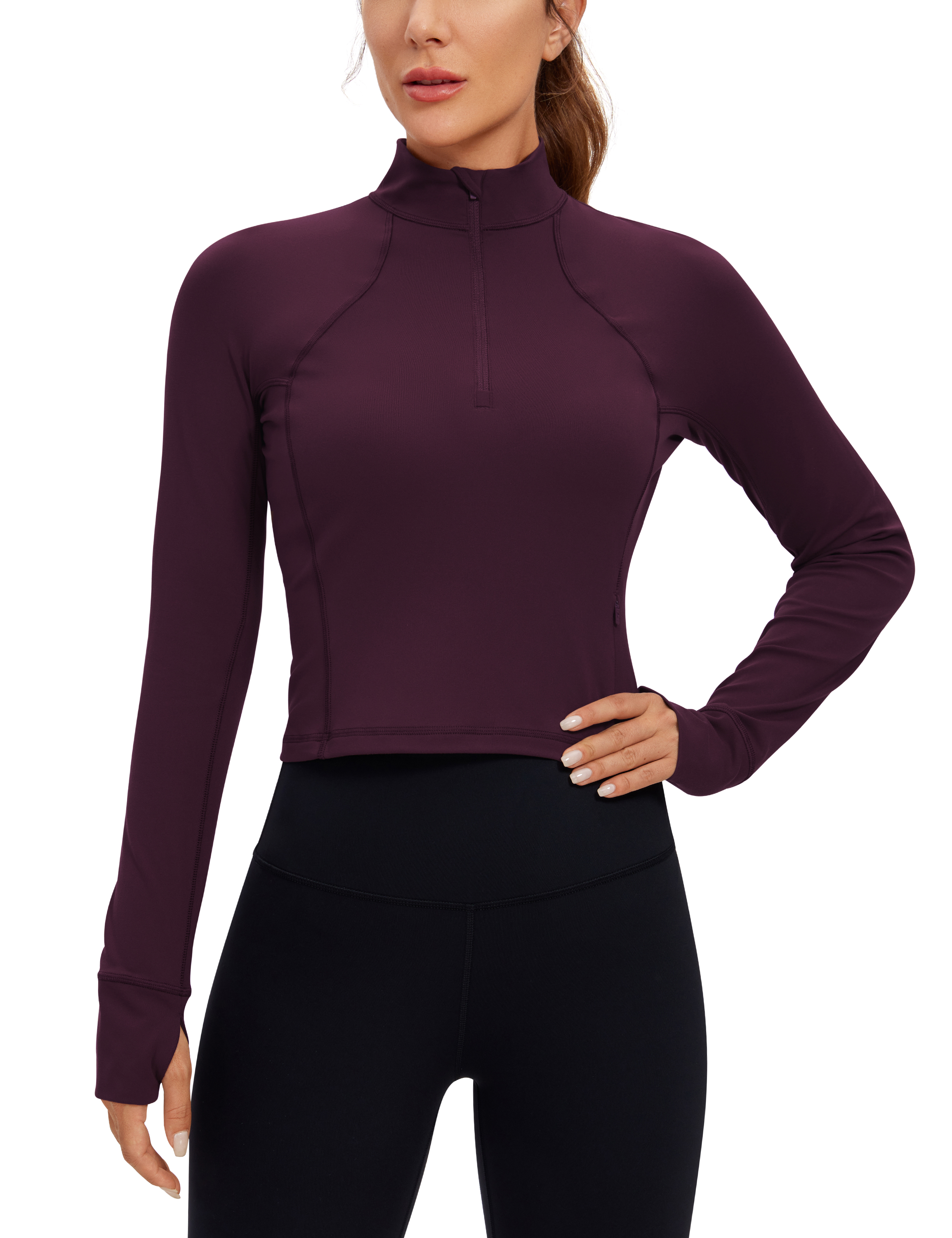 CRZ YOGA Butterluxe Wonmens Long Sleeve Workout Shirts Half Zip Cropped Tops