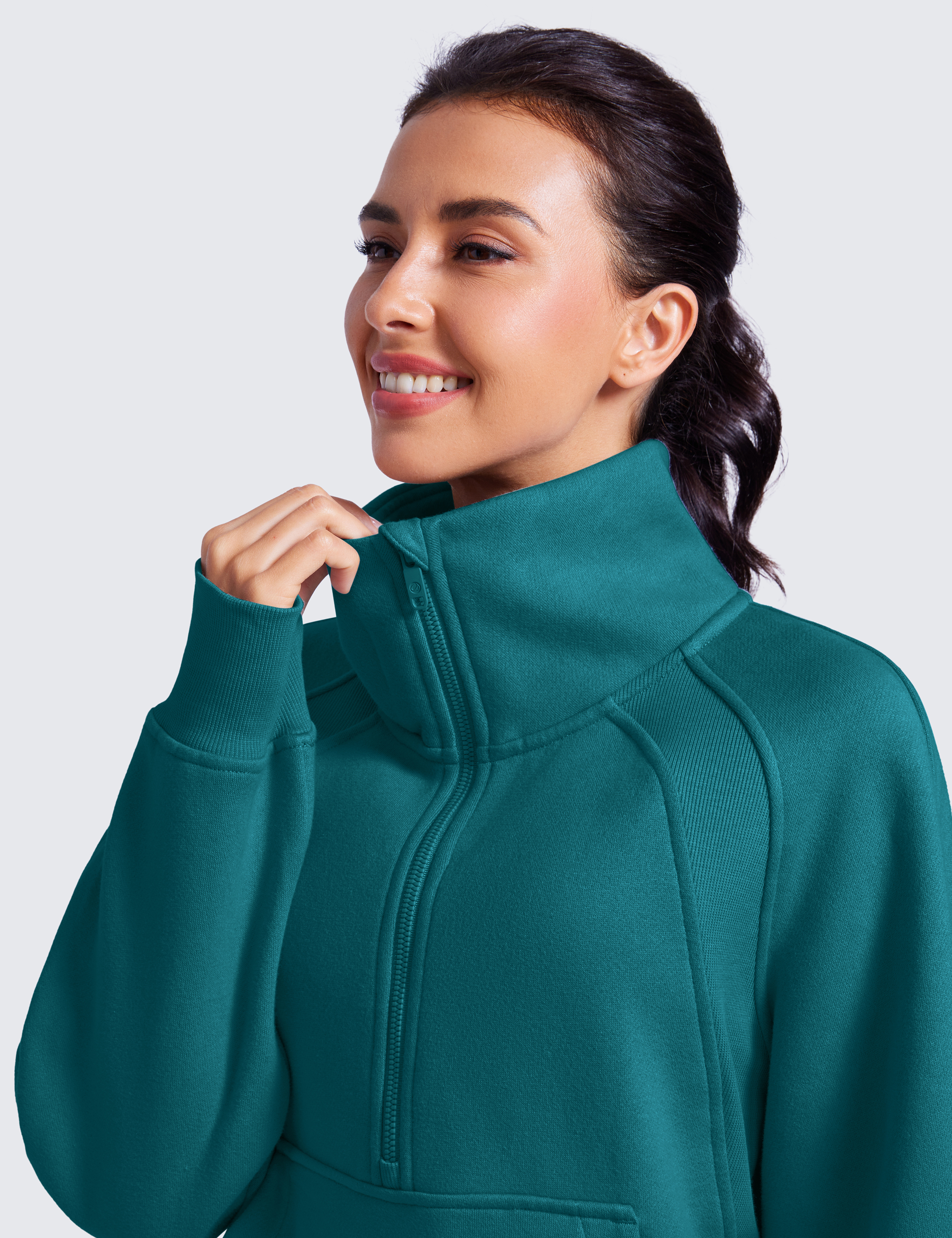 CRZ YOGA, Sweaters, Fleece Lined Half Zip Hoodies Funnel Neck With Thumb  Holes