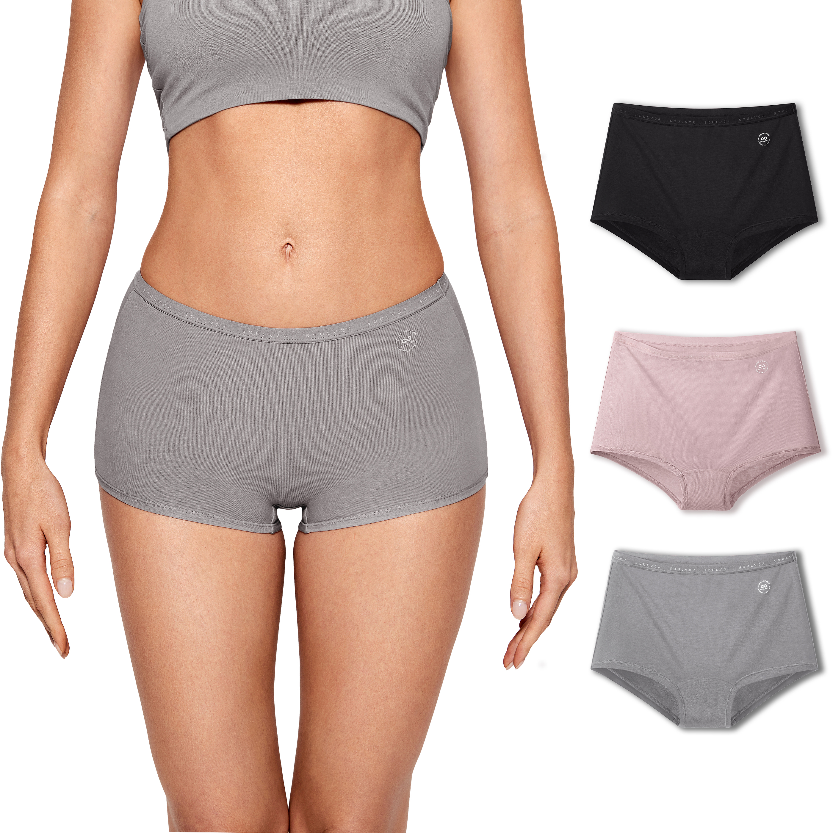 SOULVOR Natrelax Women's Underwear Cotton Panties Boxer Briefs Tagless 3  Pack