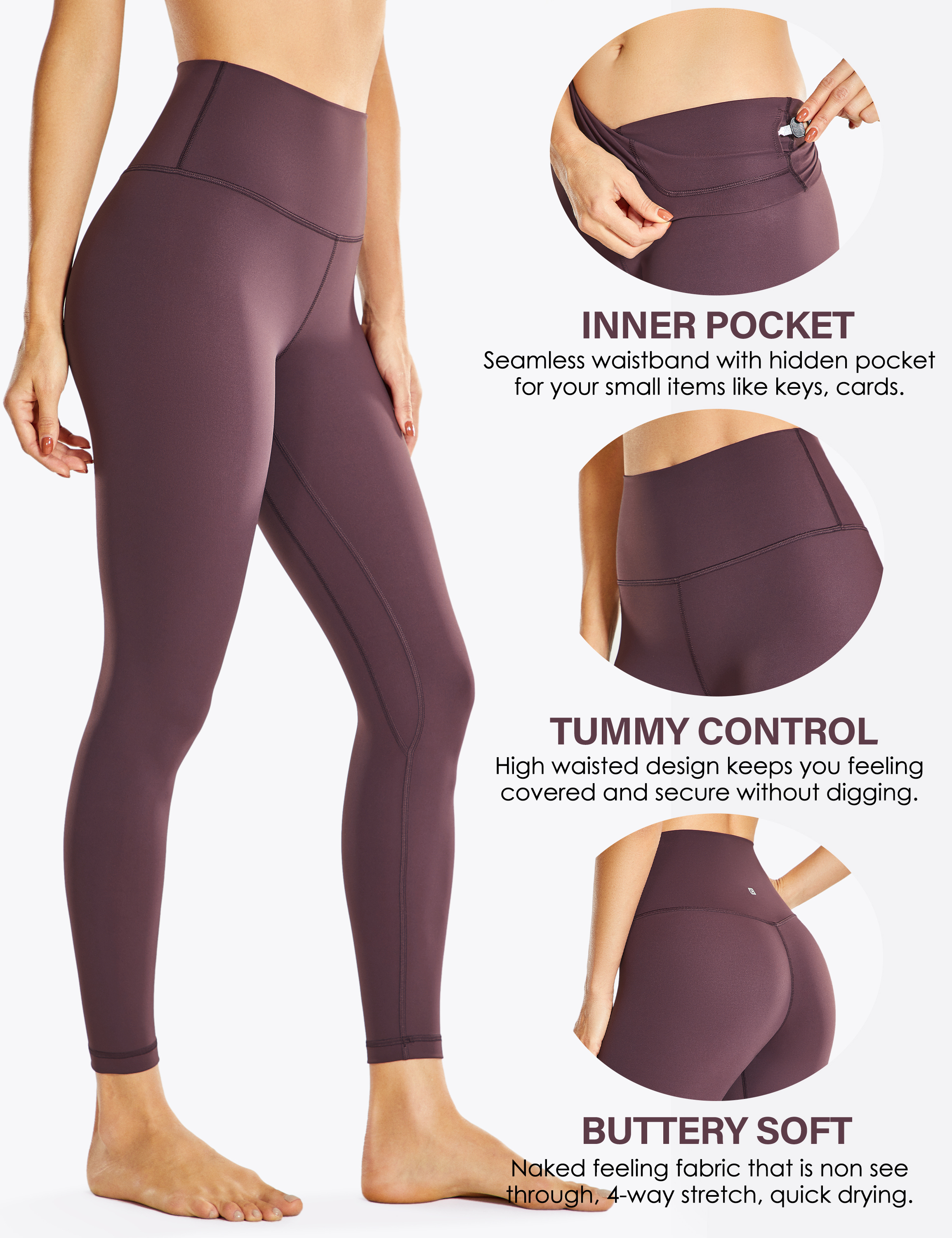CRZ YOGA Women's Leggings High Waisted Yoga Pants Pockets 25 Inseam XS 0/2  New