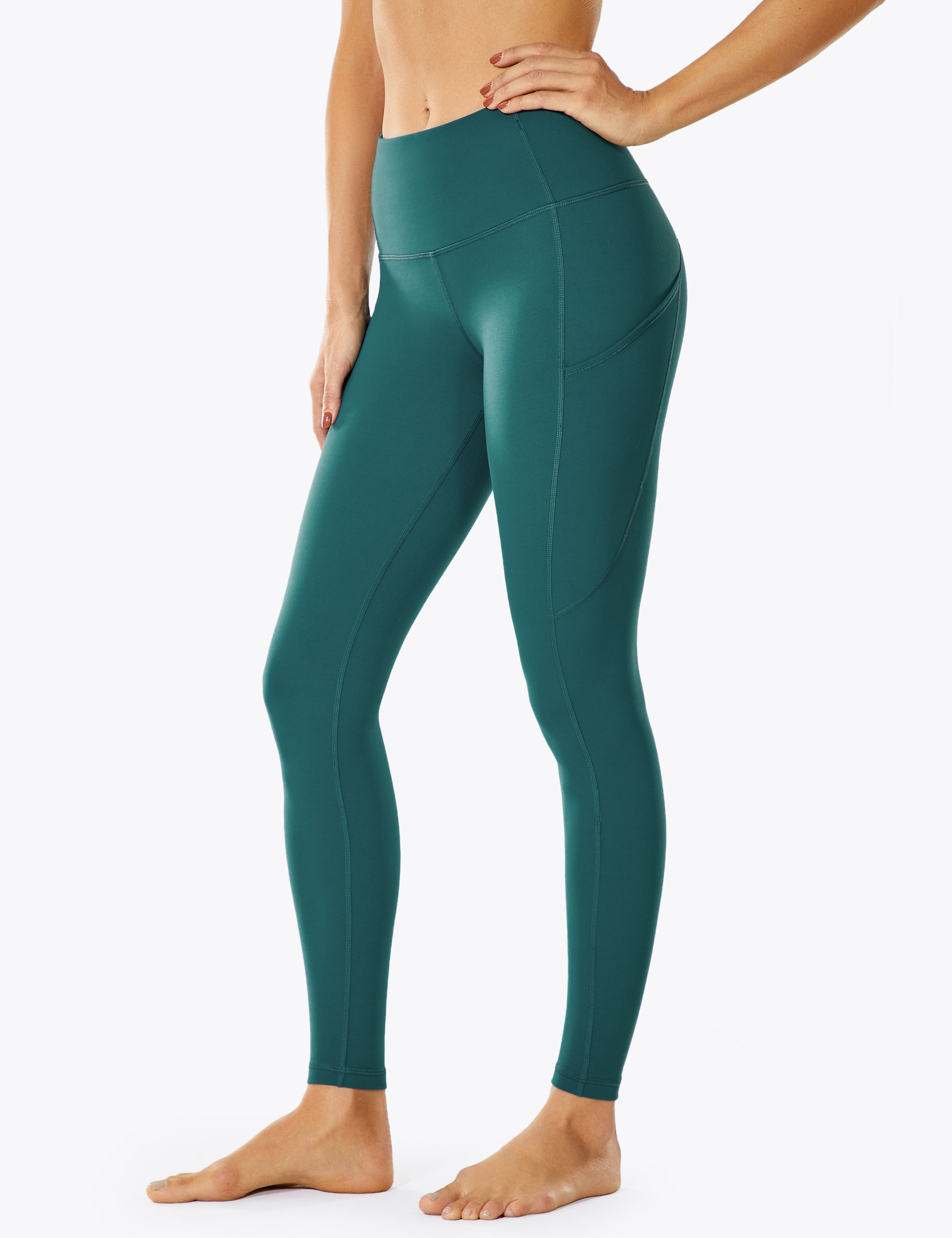 Women's High Waisted Leggings with Pockets Light Fleece Yoga Pants