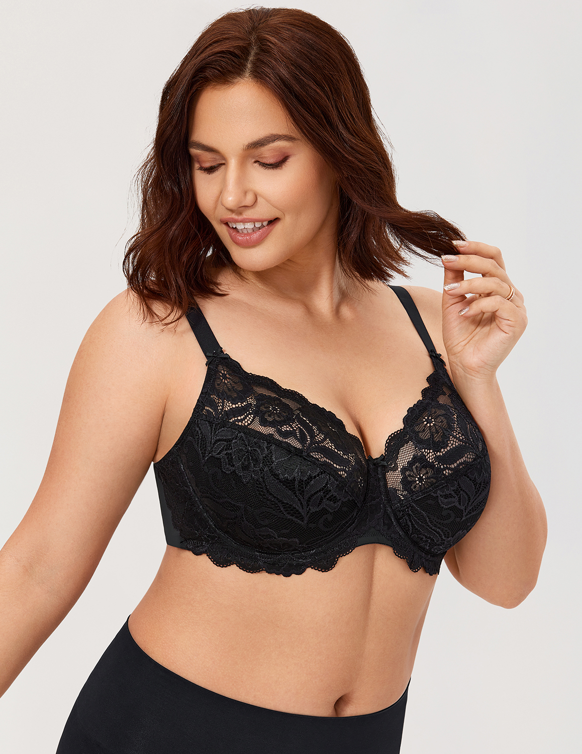 Buy BAICLOTHING Women's Full Coverage No Padding Underwire Floral Lace Plus Size  Bra 34 36 38 40 42 44 B C D DD E F G H 3 Colors Black Cup Size B Bands Size  36 at