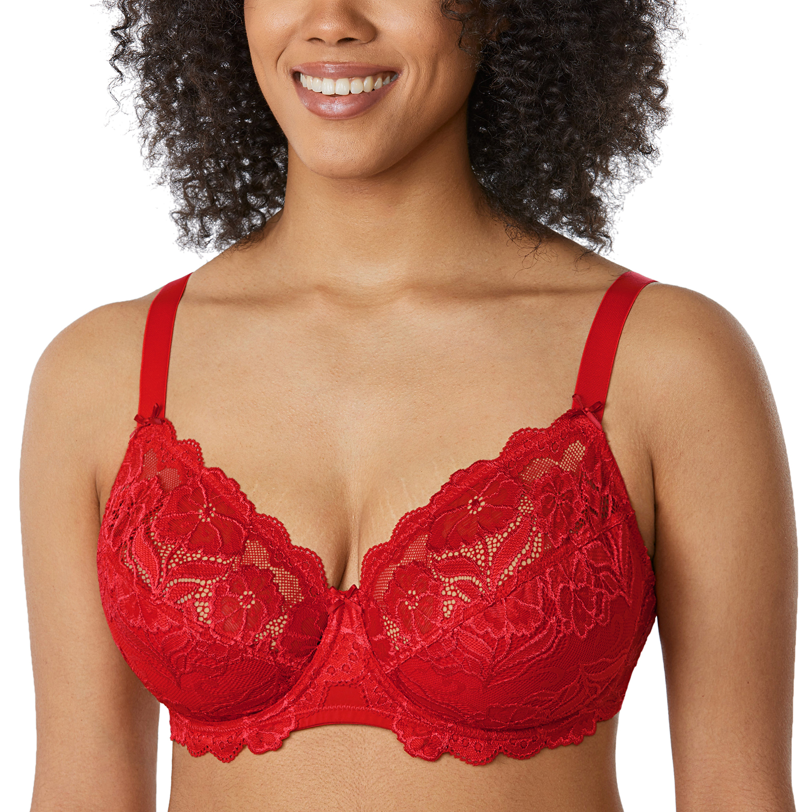 DELIMIRA Women's Minimizer Bra Plus Size Lace Floral Full Coverage Sexy See  Through Underwire Unlined Mesh Transparent DD E F G