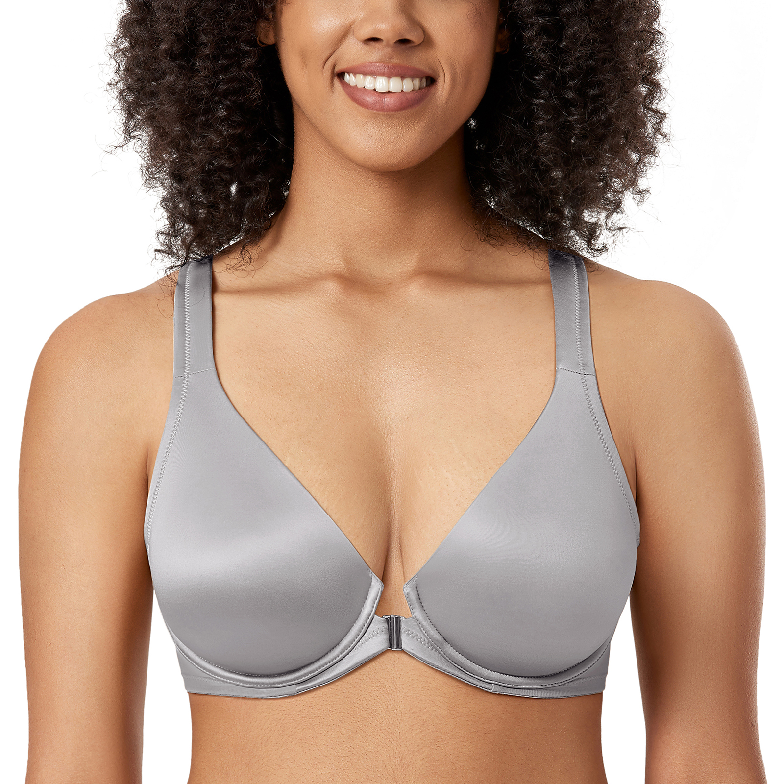 Women's Front Closure Racerback Seamless Underwire Unlined Plunge