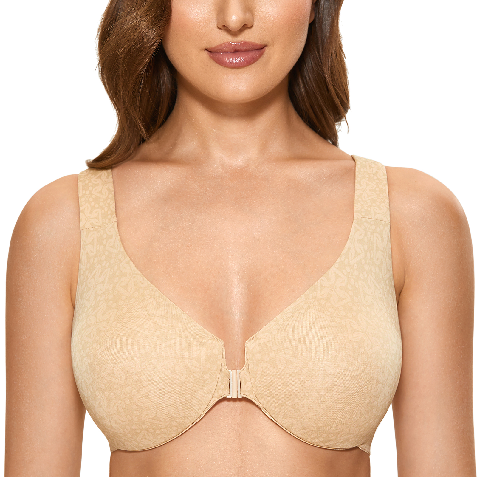 DELIMIRA Full Coverage Bra Non Wired Beige Lace Over Non Padded