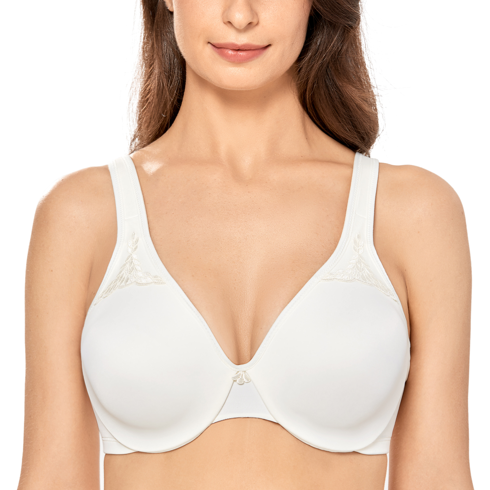Exclare Women's Minimizer Bras Comfort Non Padded Full Figure Large Busts  Wirefree Plus Size Bra(White,36DD)