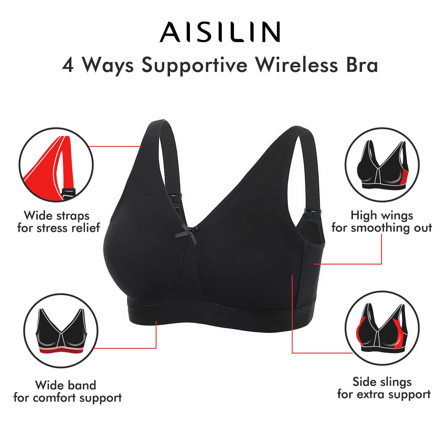 AISILIN Women's Wireless Bra Support Plus Size Full Coverage