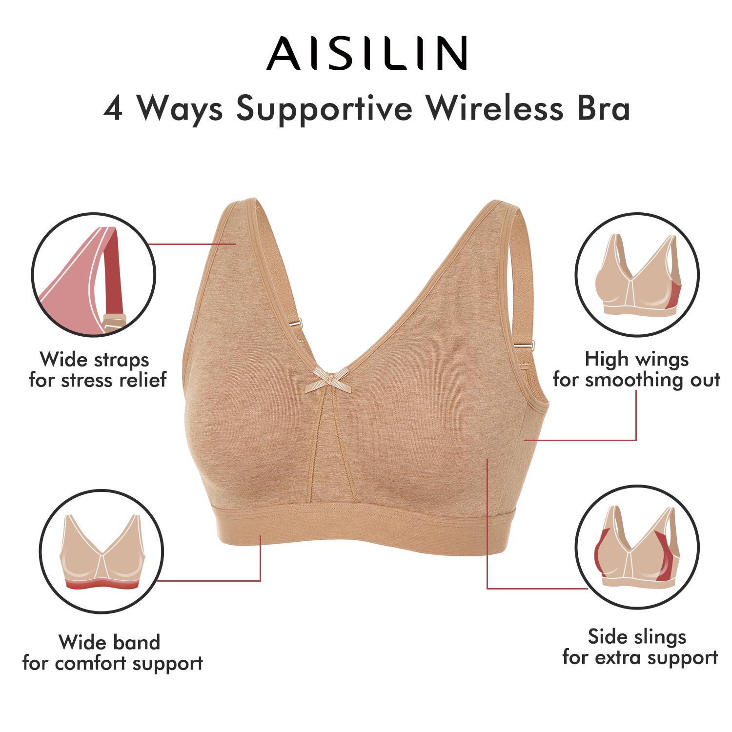 AISILIN Women's Plus Size Bras T-shirt lightly lined Full Coverage Comfort  Wide Strap Beige 90C price in UAE,  UAE